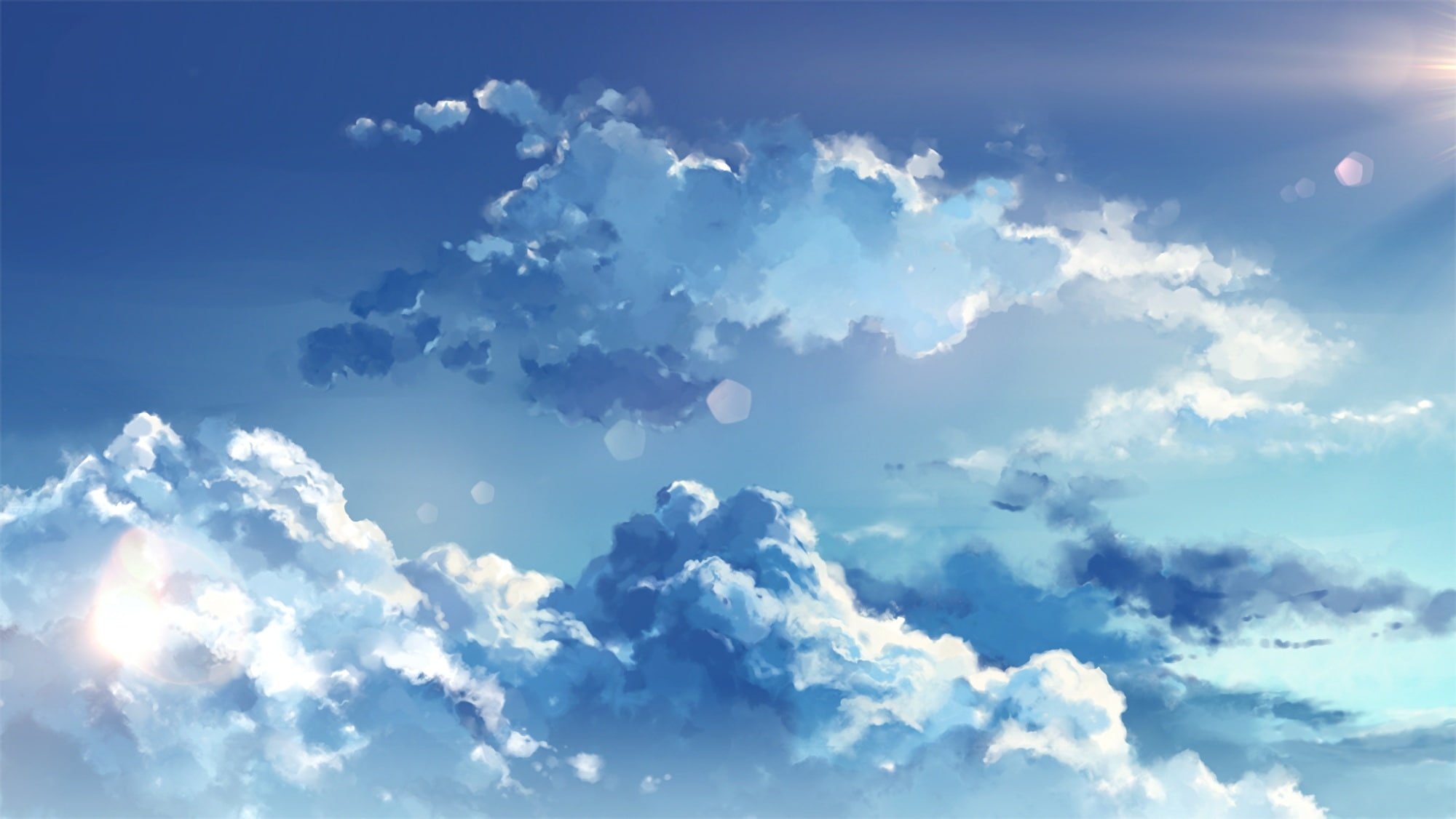 1080P, sunlight, anime clouds, wind, Anime, bright, nature, cloud - sky, backgrounds, outdoors, environment, abstract backgrounds, brightly lit, no people, HD Wallpaper