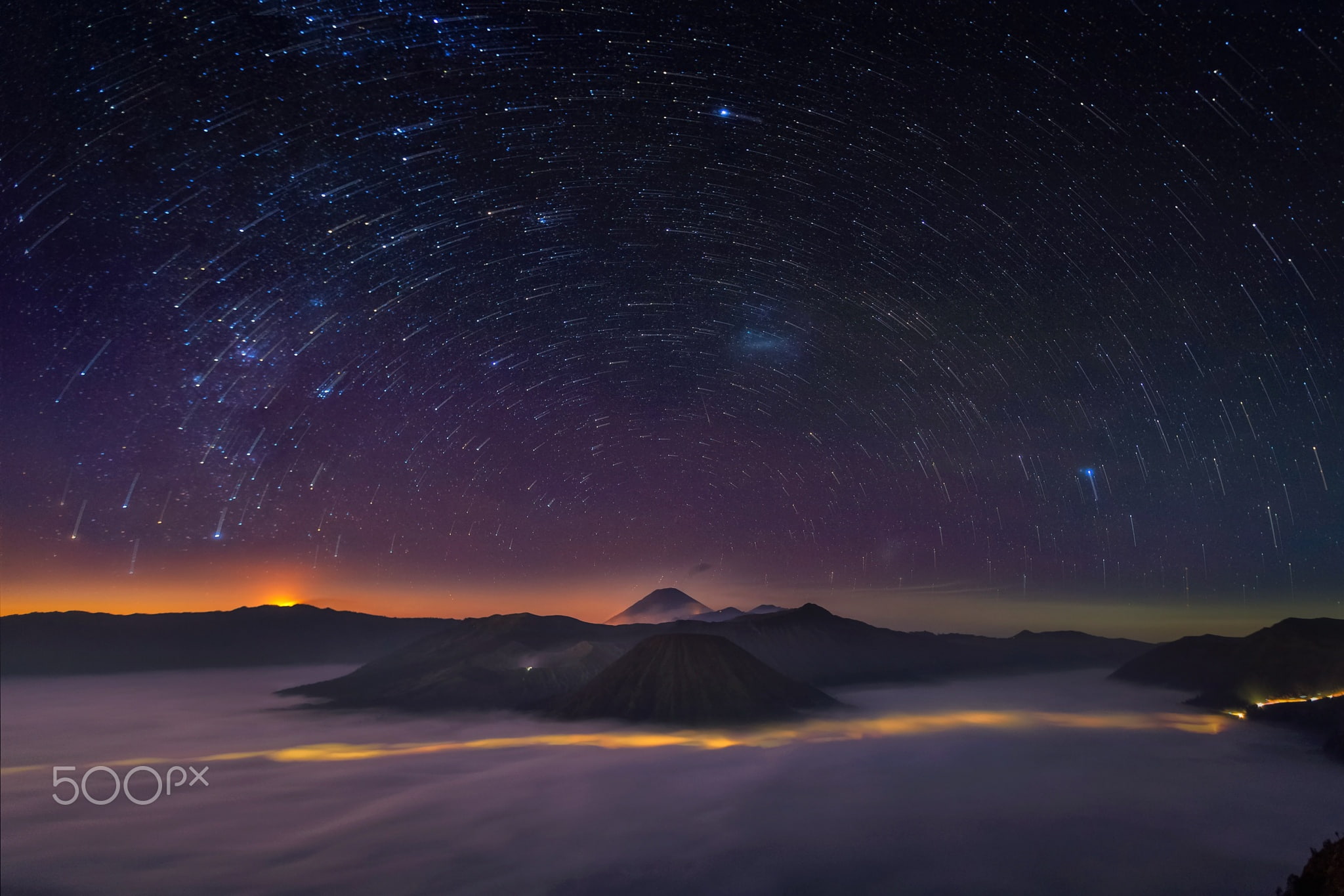 stars, Java, Indonesia, volcanic complex-the Caldera TenGer, 1080P, night, the skeleton, the volcano Bromo, HD Wallpaper