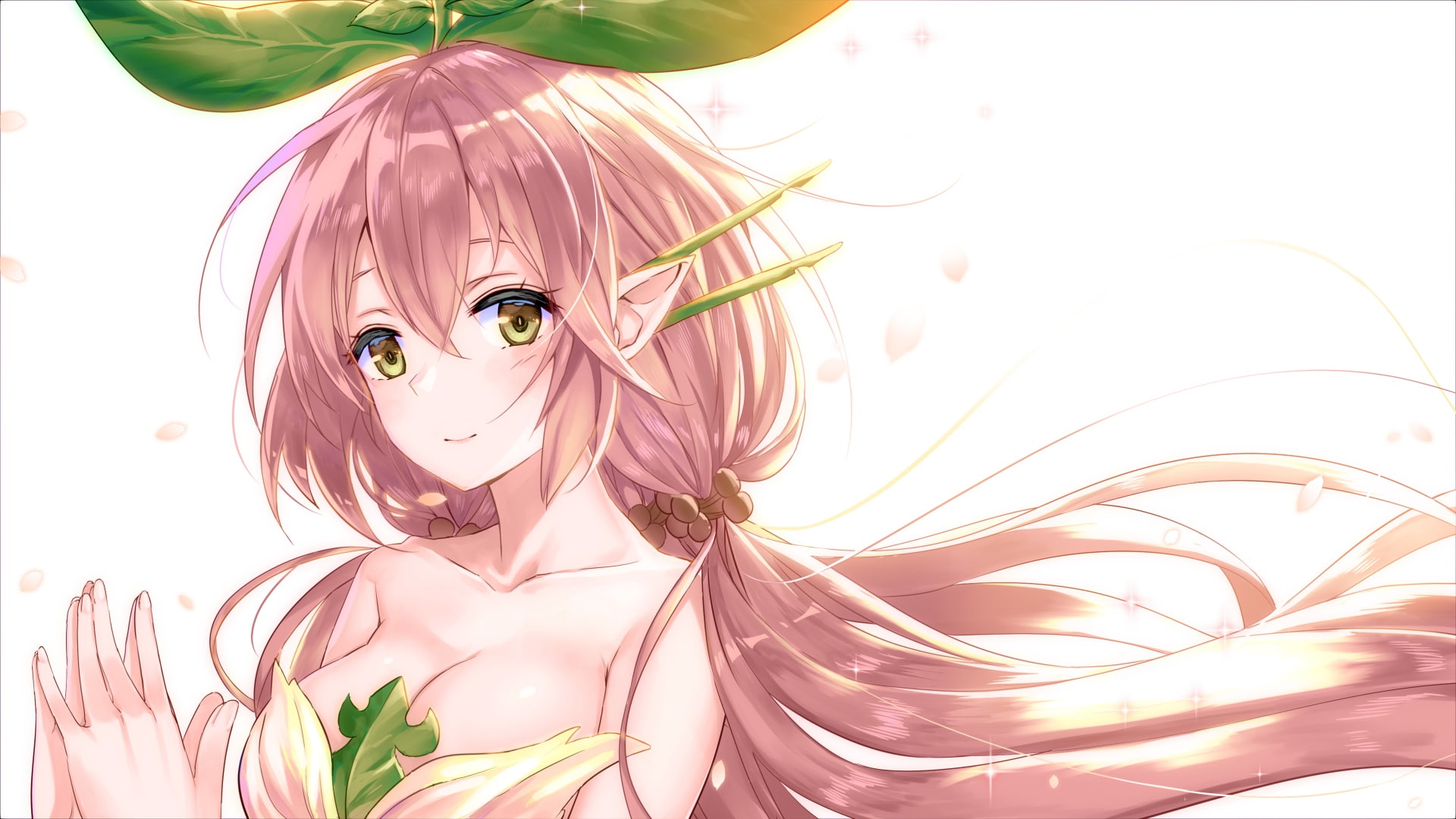pointed, pink, breasts, leaves, 1080P, junp, long, yggdrasill, eyes, fantasy), cleavage, brown, fantasy, hair, 247431, com, granblue, ears, konachan, (granblue, HD Wallpaper