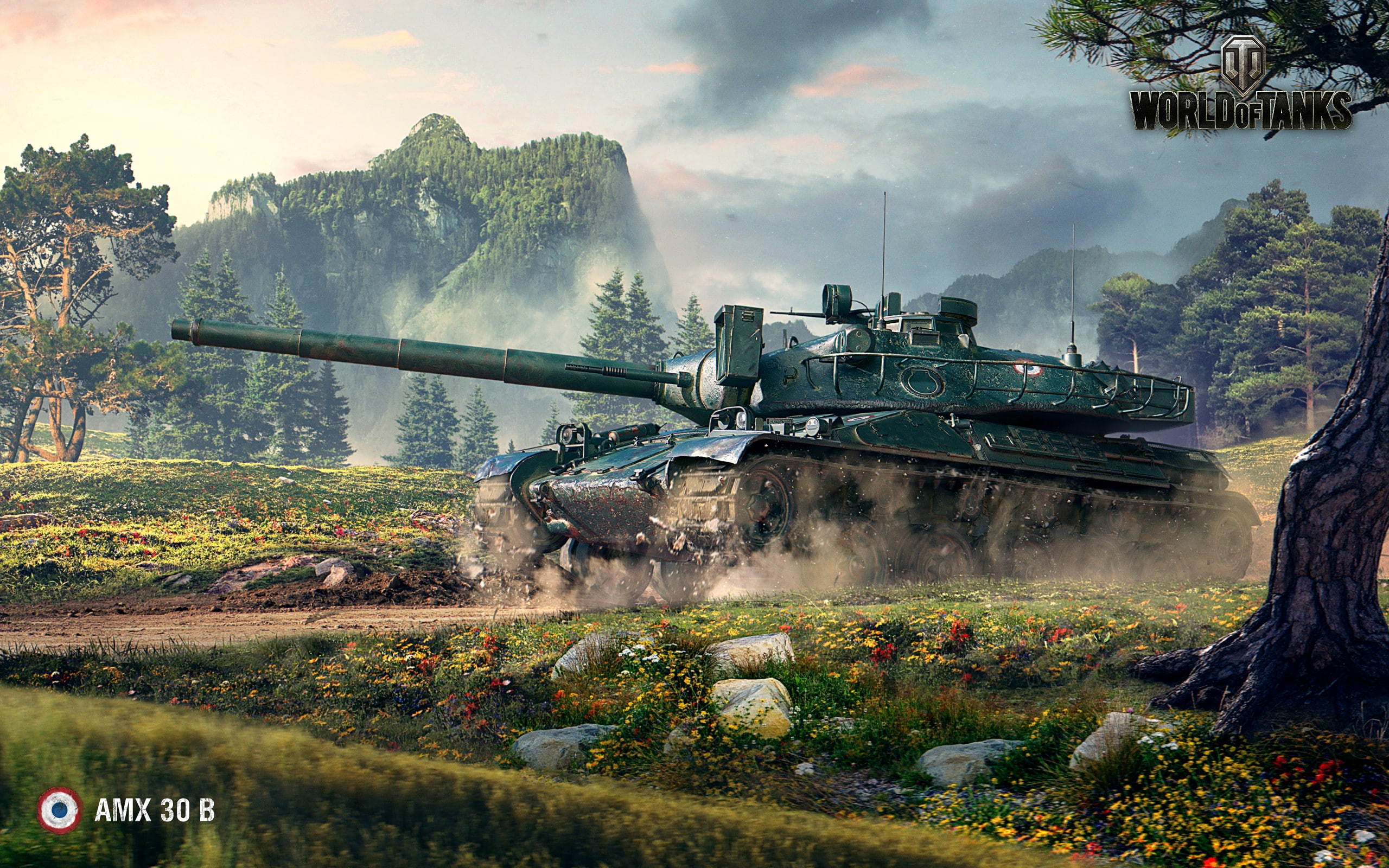 flowers, field, 2K, trees, AMX 30B, tank, World of Tanks, military, HD Wallpaper