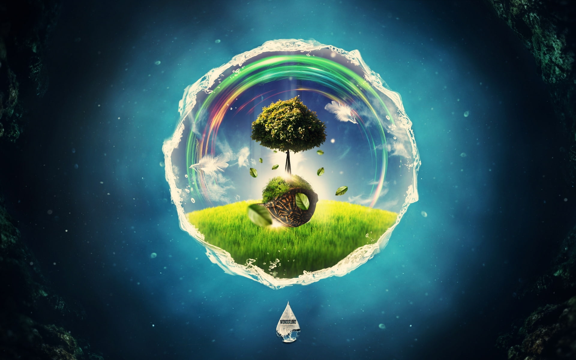 background, world, tree, world circle, 1080P, fantasy, dark sky, HD Wallpaper