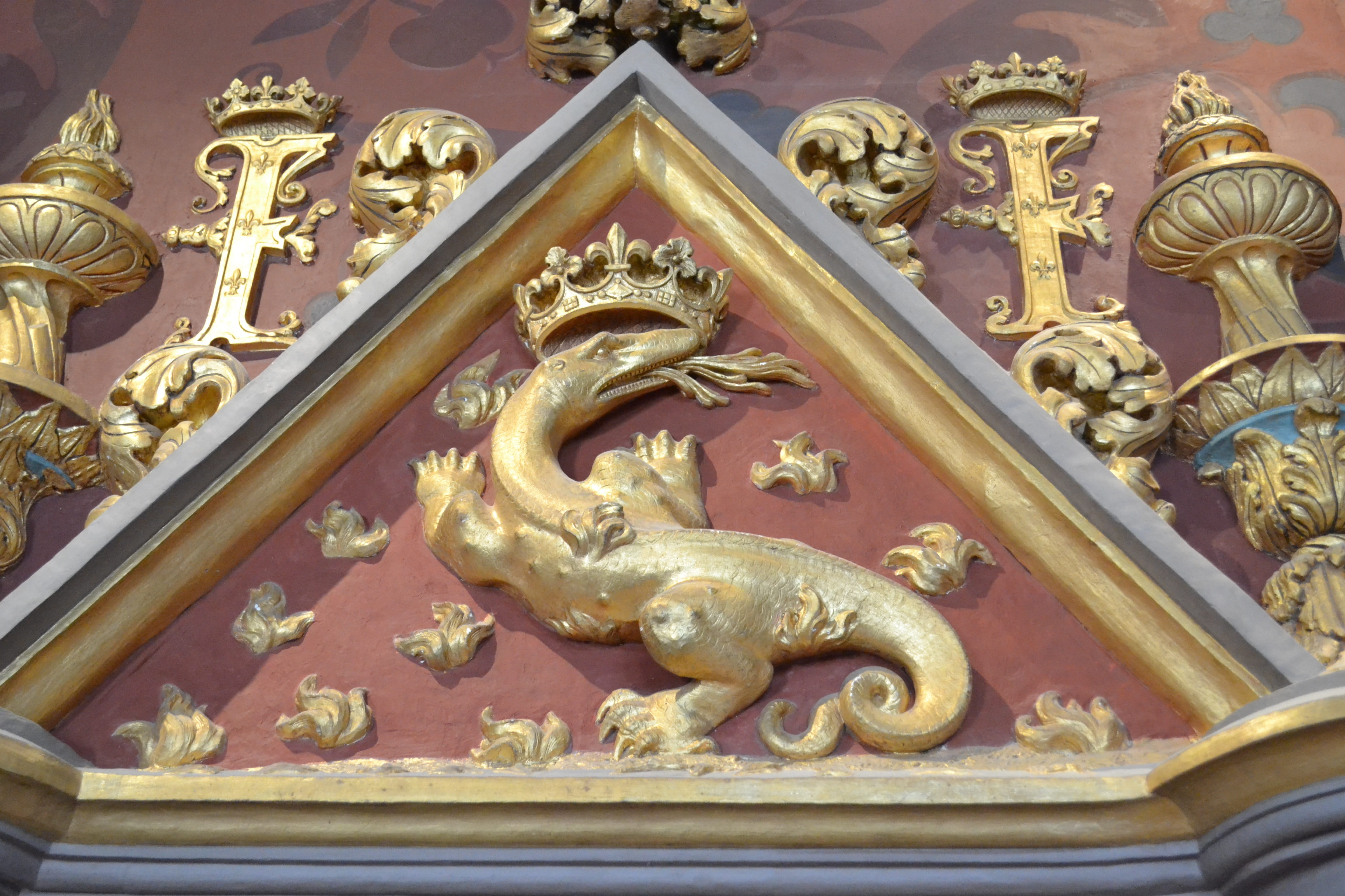 triangle, monogram of françois i, château de blois, representation, belief, no people, gold colored, gilded, carving, close-up, building, building exterior, HD Wallpaper