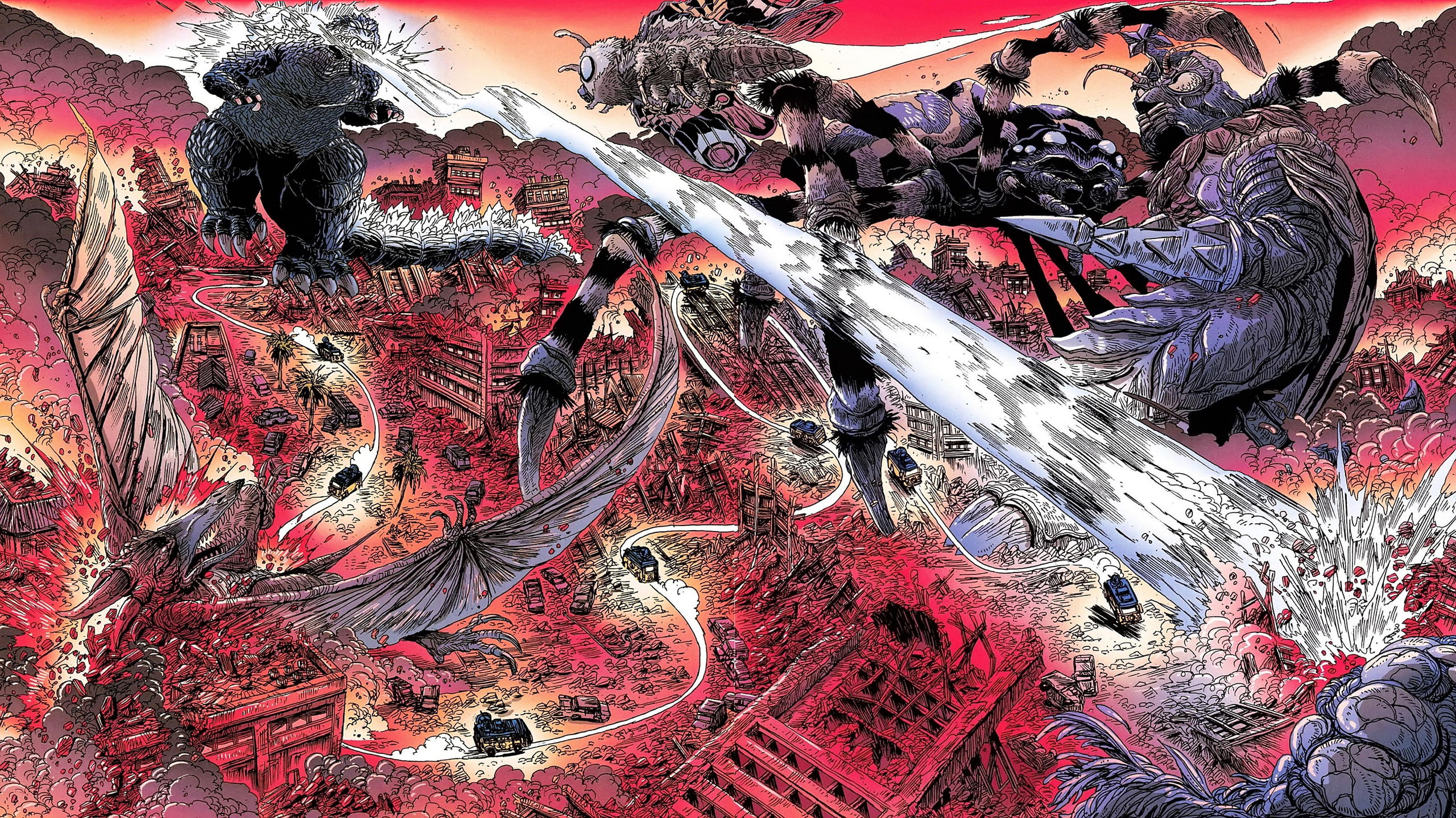 century, godzilla, monsters, cities, comics, war, half, fantasy, dark, battle, 2K, HD Wallpaper