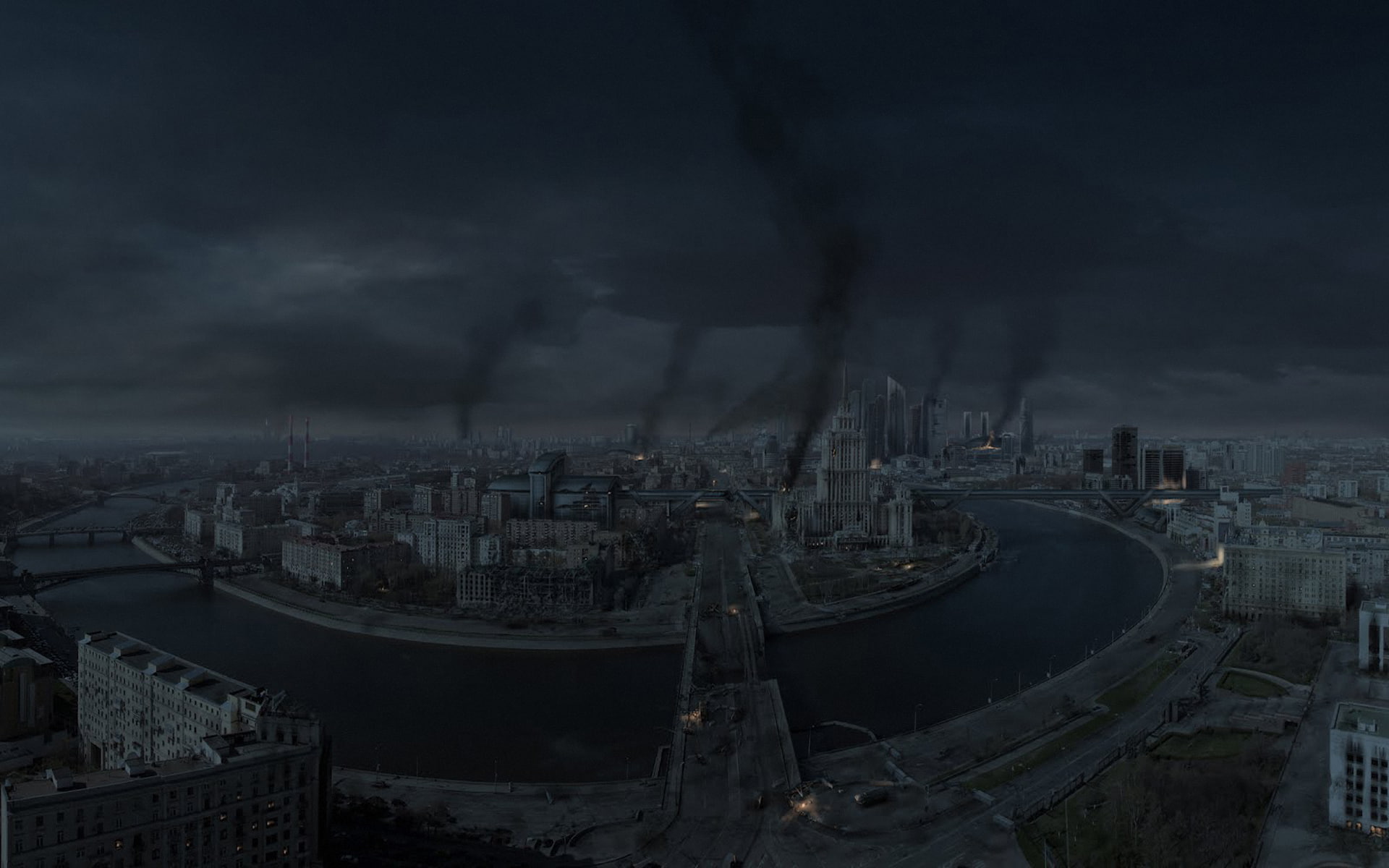 dark, night, russia, city, war, battle, apocalyptic, moscow, 1080P, HD Wallpaper