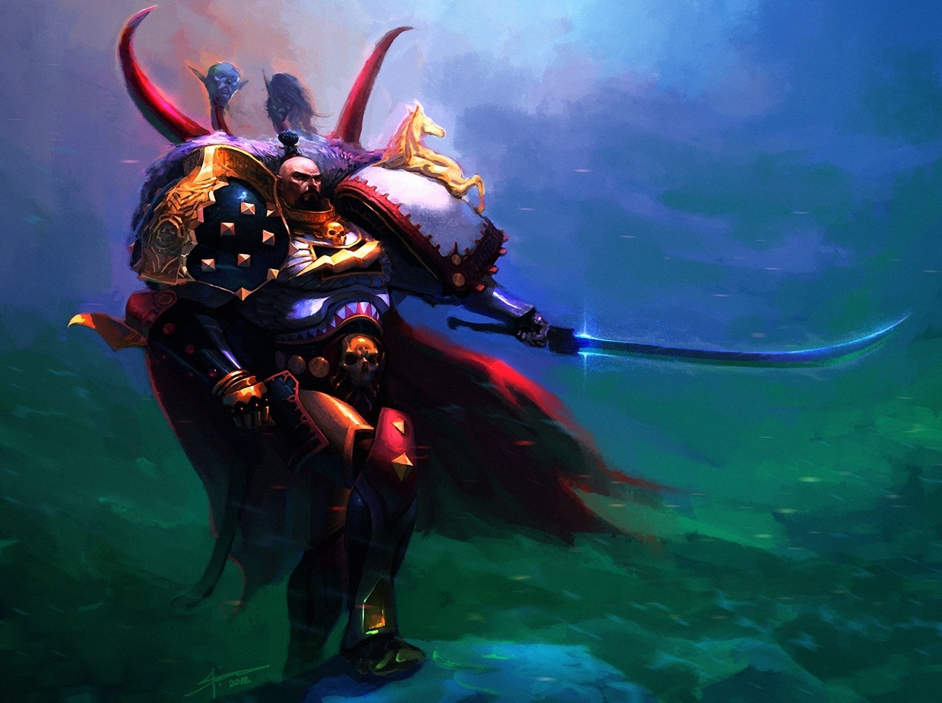 day, Skull, sea, nature, water, front view, Sword, real people, undersea, Warhammer, Stone, mask, one person, Man, representation, obscured face, mask - disguise, HD Wallpaper