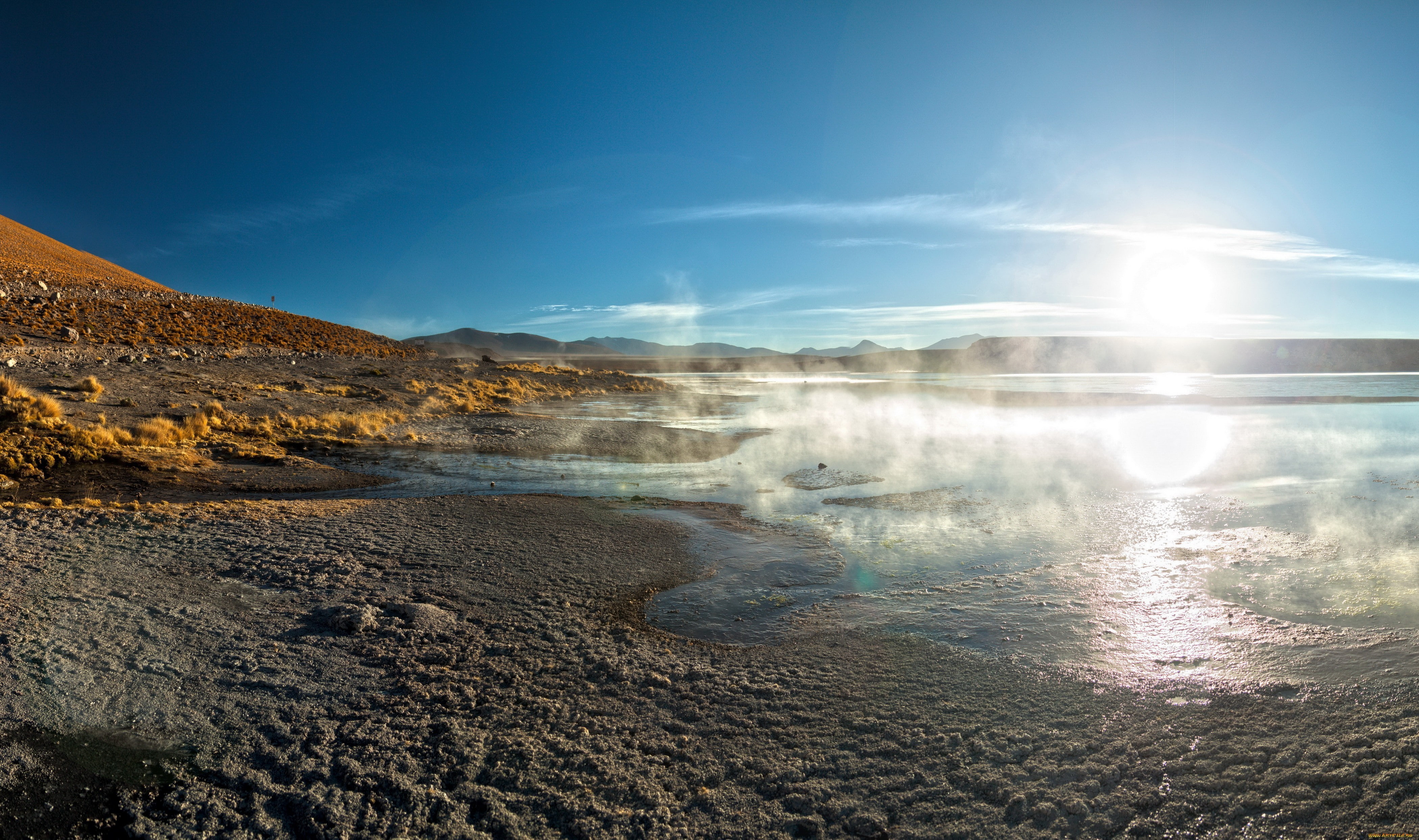 power in nature, beauty in nature, environment, nature, hot spring, lagoon, land, sun, sunlight, geology, no people, steam, 4K, volcano, landscape, scenics - nature, HD Wallpaper