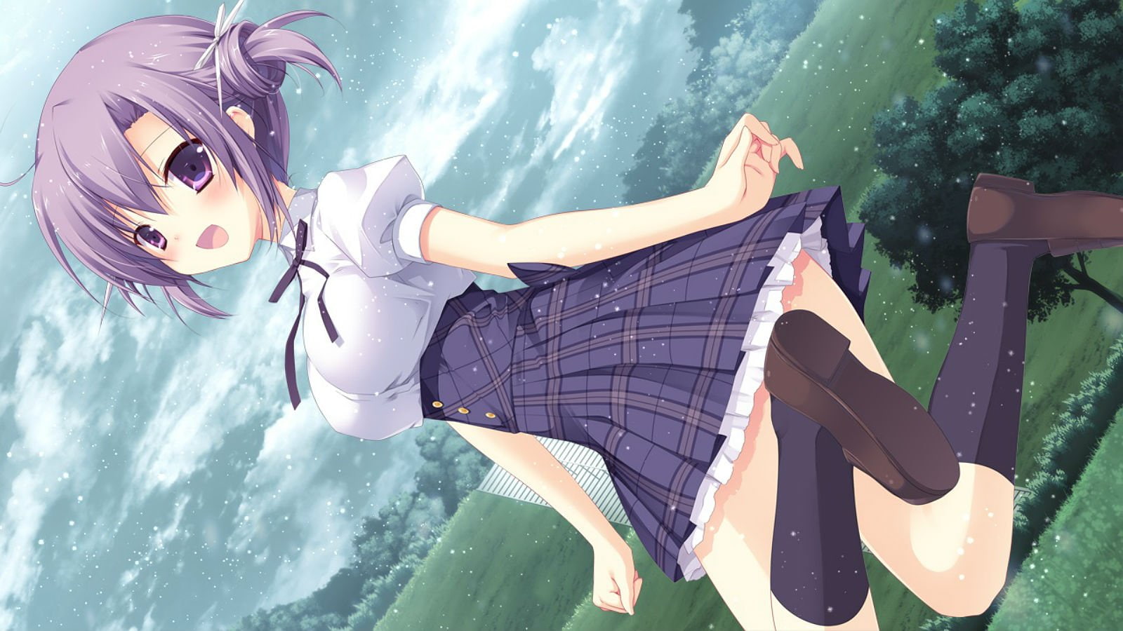 tree, fortuna, sky, eyes, game, purple, izayoi, miyu, fuyutsuki, hair, kona, short, clouds, 720P, miyasaka, HD Wallpaper