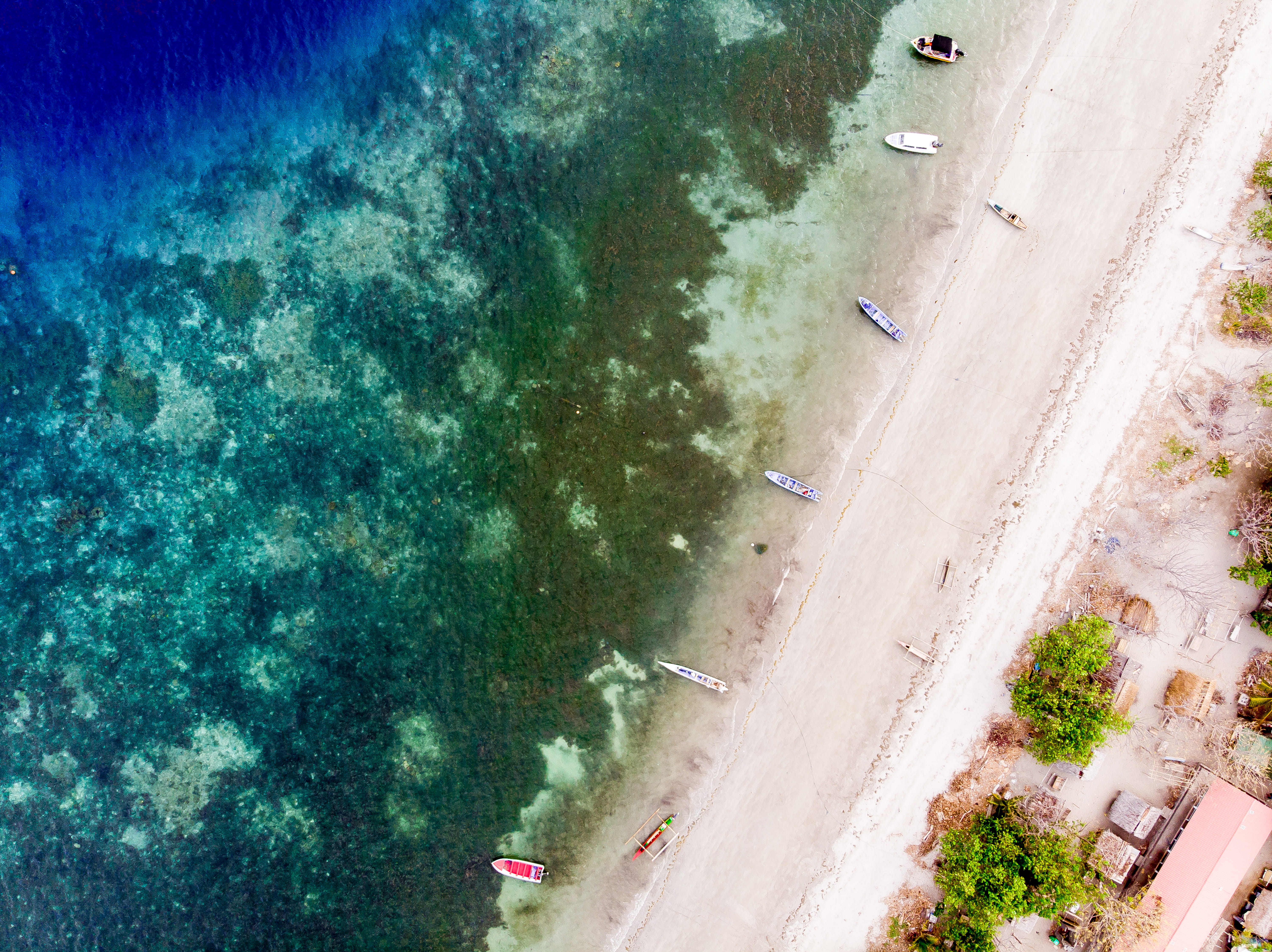 coast, day, no people, nature, outdoors, aerial view, shoreline, sunlight, high angle view, boats, 5K, beloi, road, plant, tree, rainbow, sea, scenery, HD Wallpaper