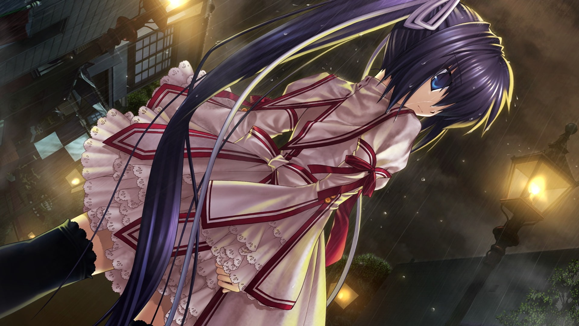 nature, built structure, close-up, anime girls, night, event, leisure activity, thigh-highs, city, land vehicle, outdoors, focus on foreground, architecture, HD Wallpaper