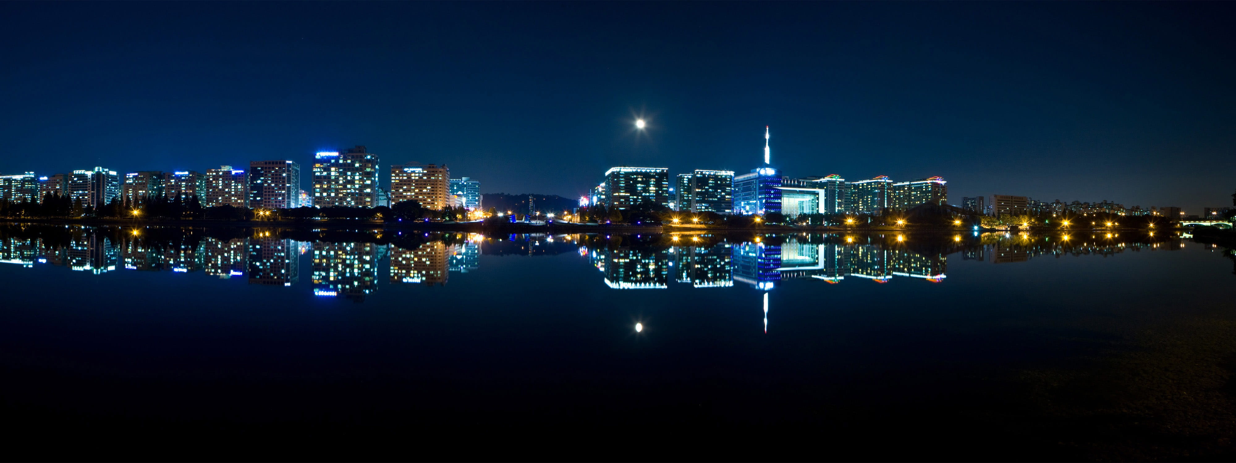 outdoors, urban Skyline, architecture, Nighttime, South Korea, built structure, city life, reflections, travel destinations, seoul, illuminated, Skyline, HD Wallpaper