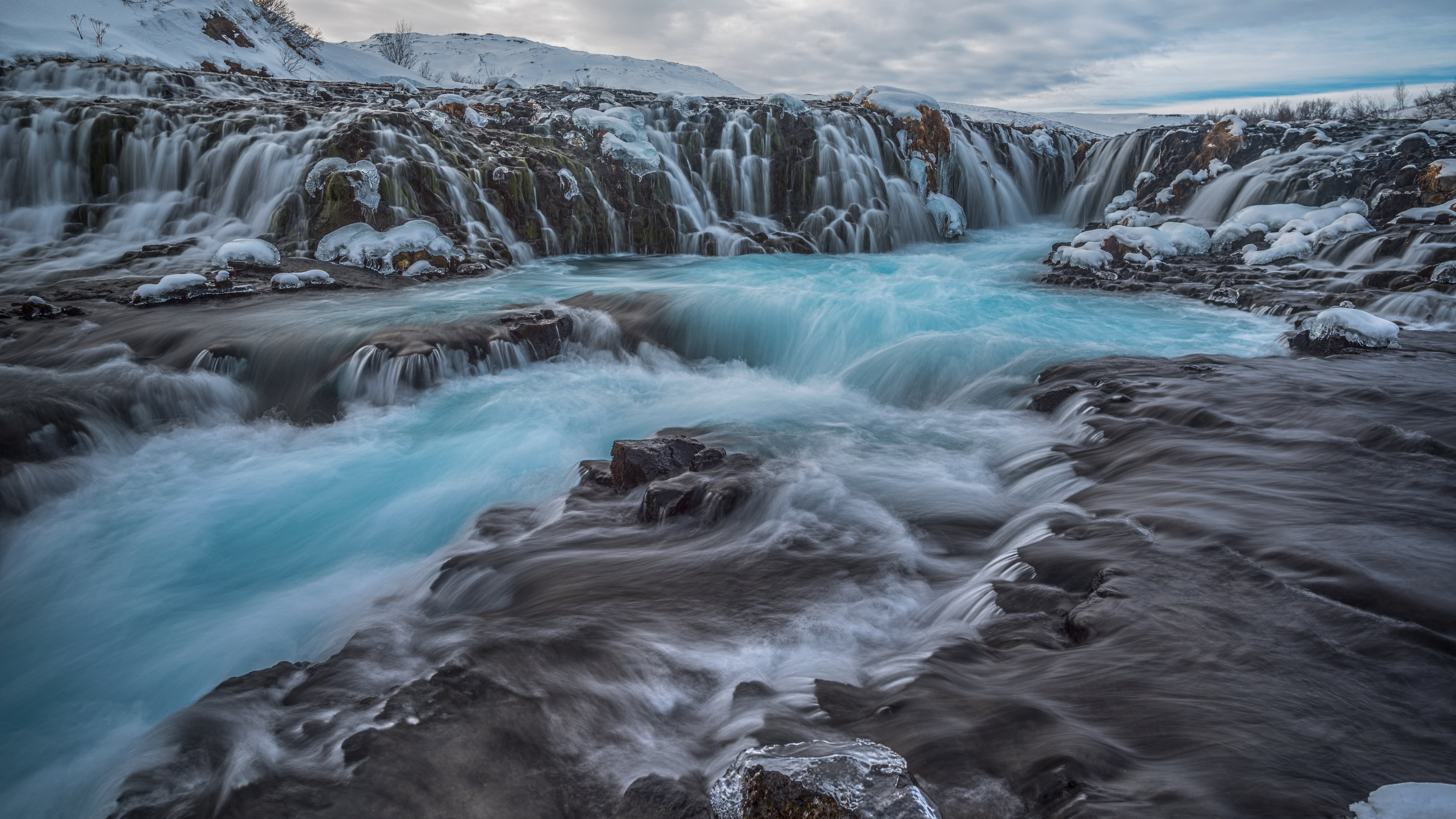 frozen, bruarfoss, bruar, winter, brekkuskogur, bruarfoss waterfall, iceland, waterfall, 5K, HD Wallpaper