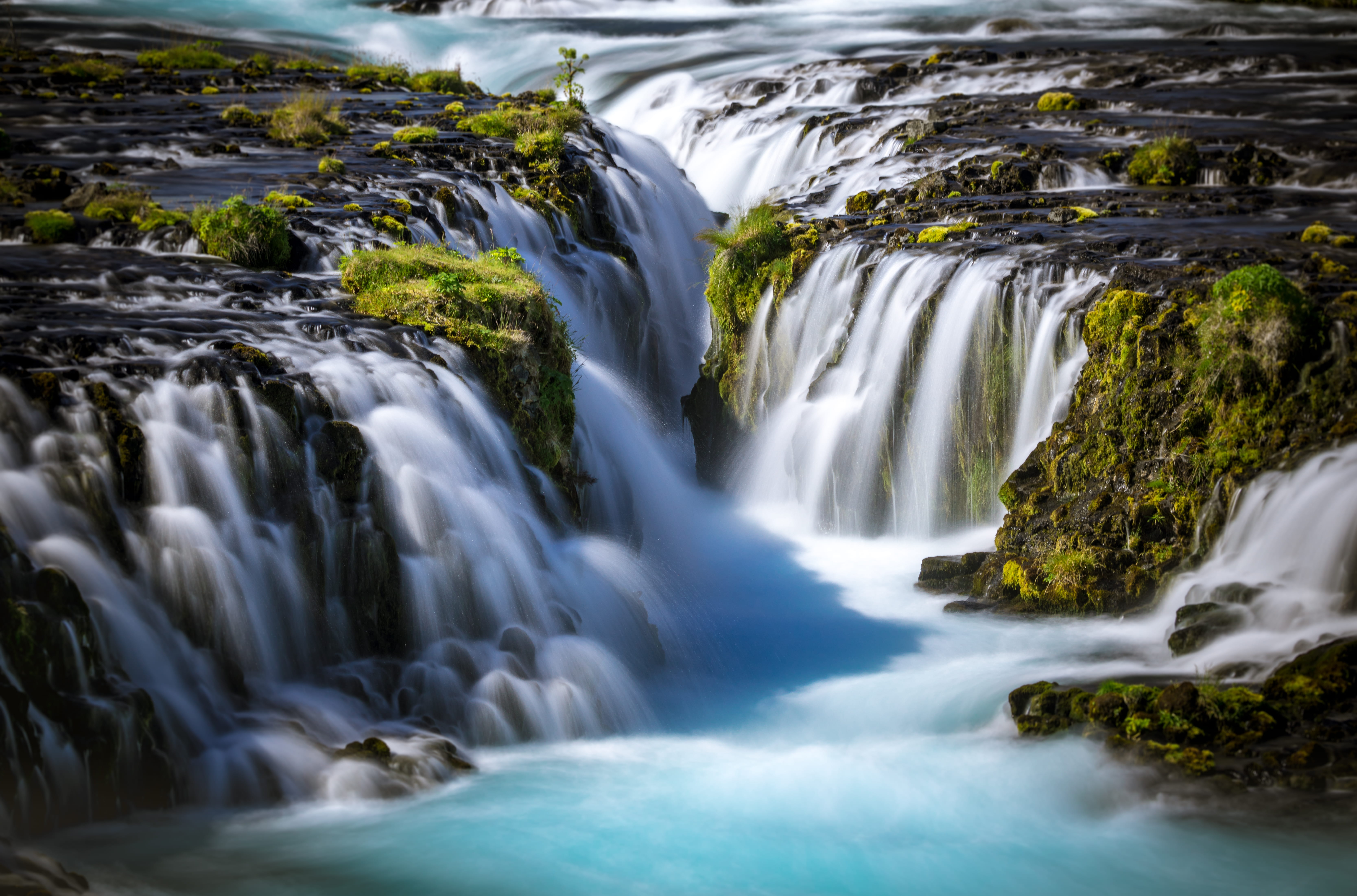 flow, multi, stream - flowing water, slow motion, 5K, time, rock - object, tier, water, waterfall, art, mountain, landscape, day, cliff, stream, forest, HD Wallpaper