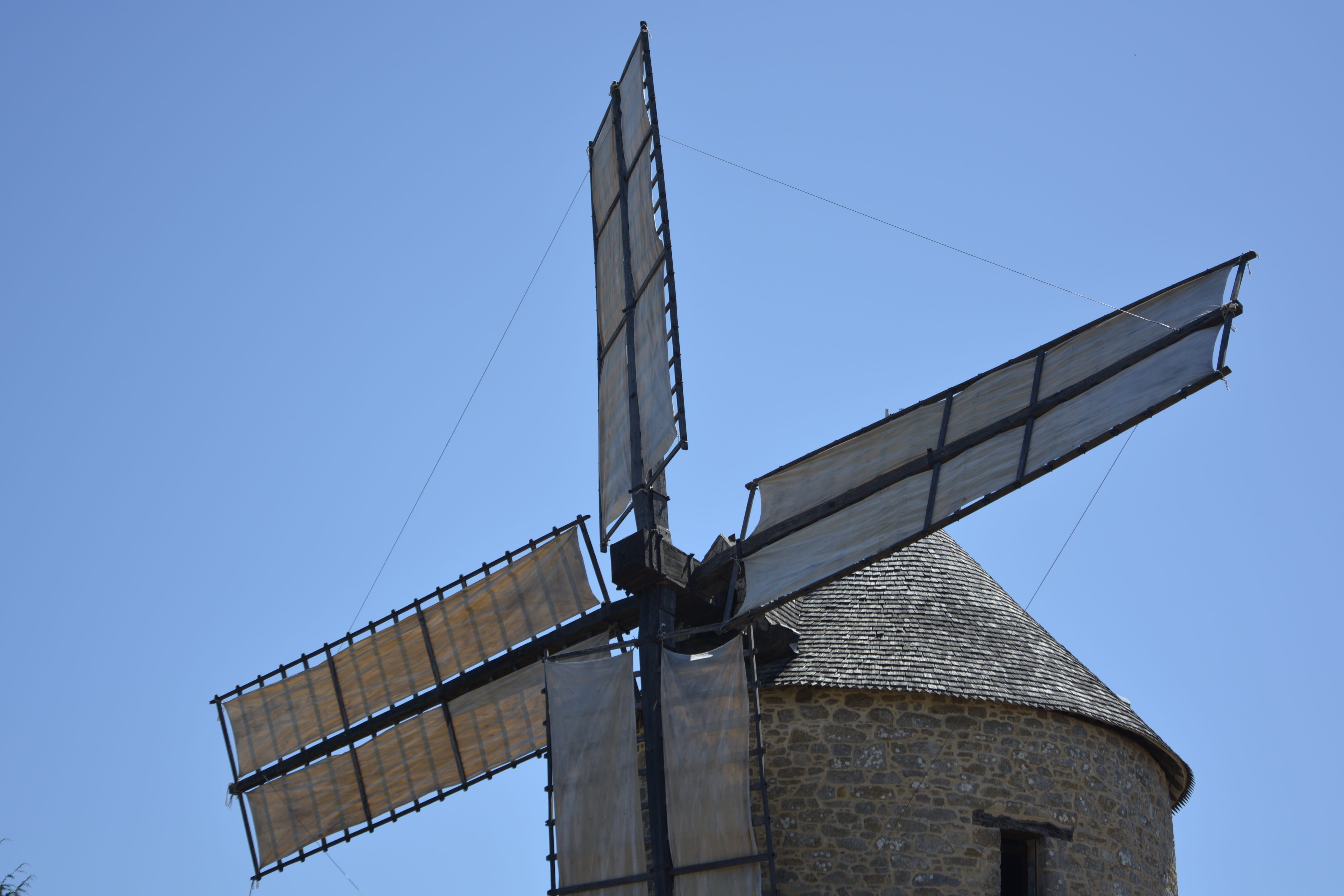 authentic, low angle view, outdoors, mill mont dol, copy space, mill, wind power, blue, turbine, architecture, sky, building exterior, alternative energy, HD Wallpaper