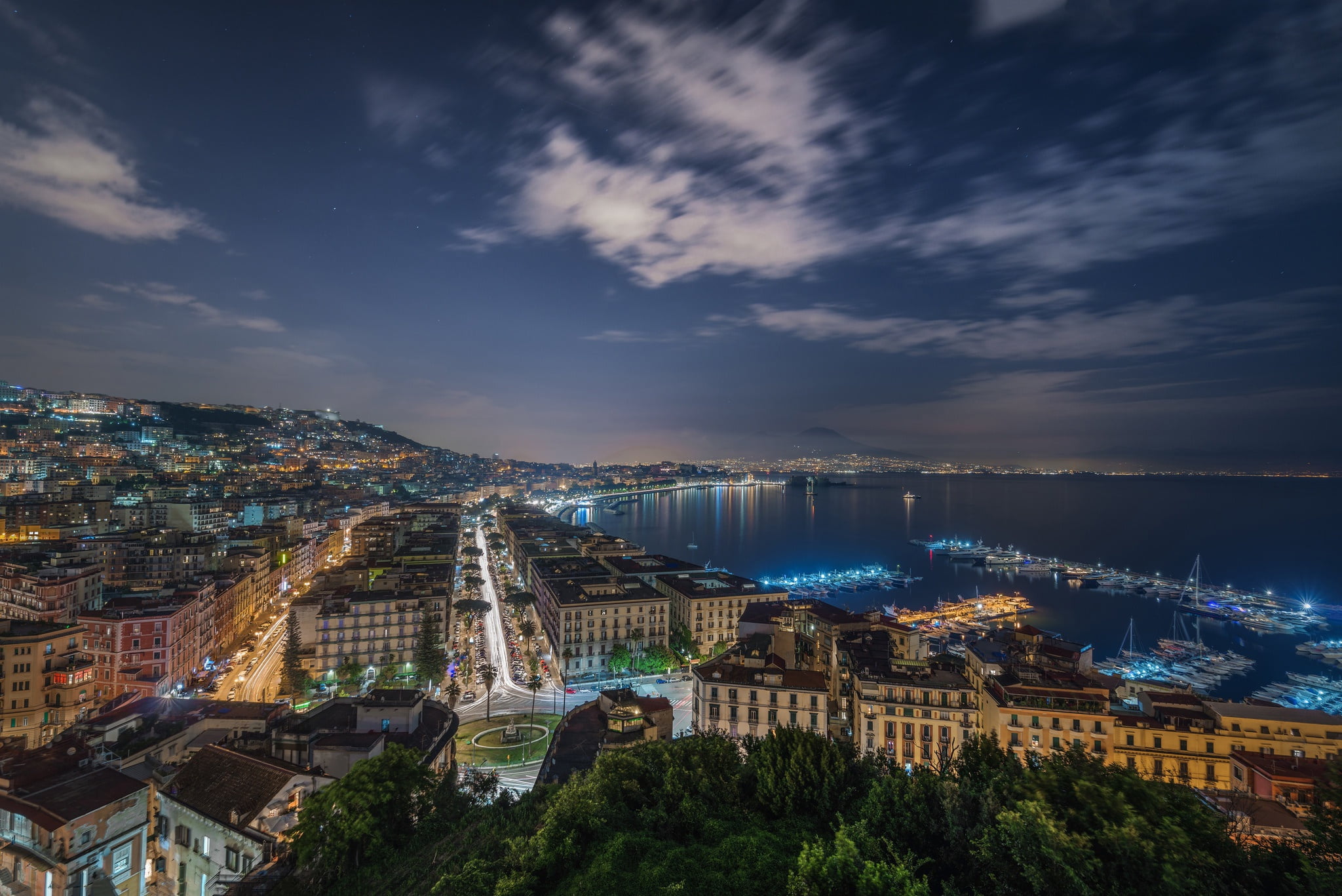 1080P, Napoli, night, the city, boats, HD Wallpaper