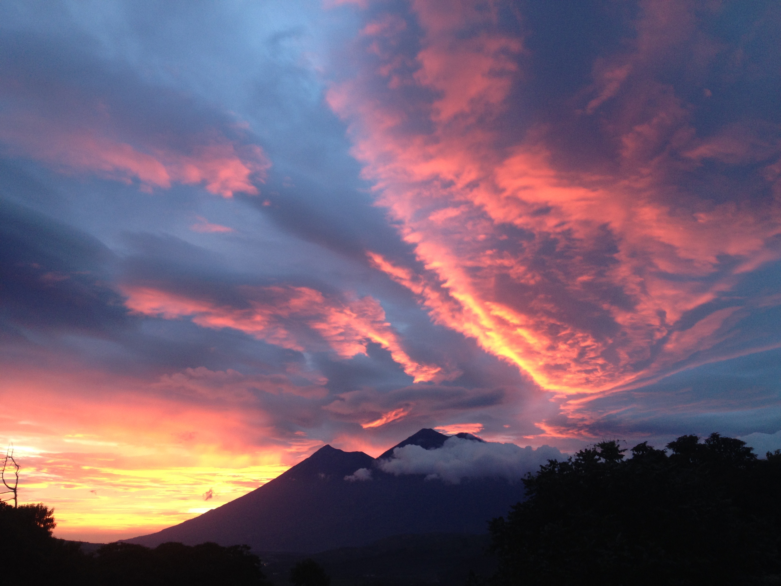 sky, orange color, guatemala, incredible, non-urban scene, no people, mountain, calm, light, volcano, wonderful, beauty in nature, environment, sun, sunset, HD Wallpaper