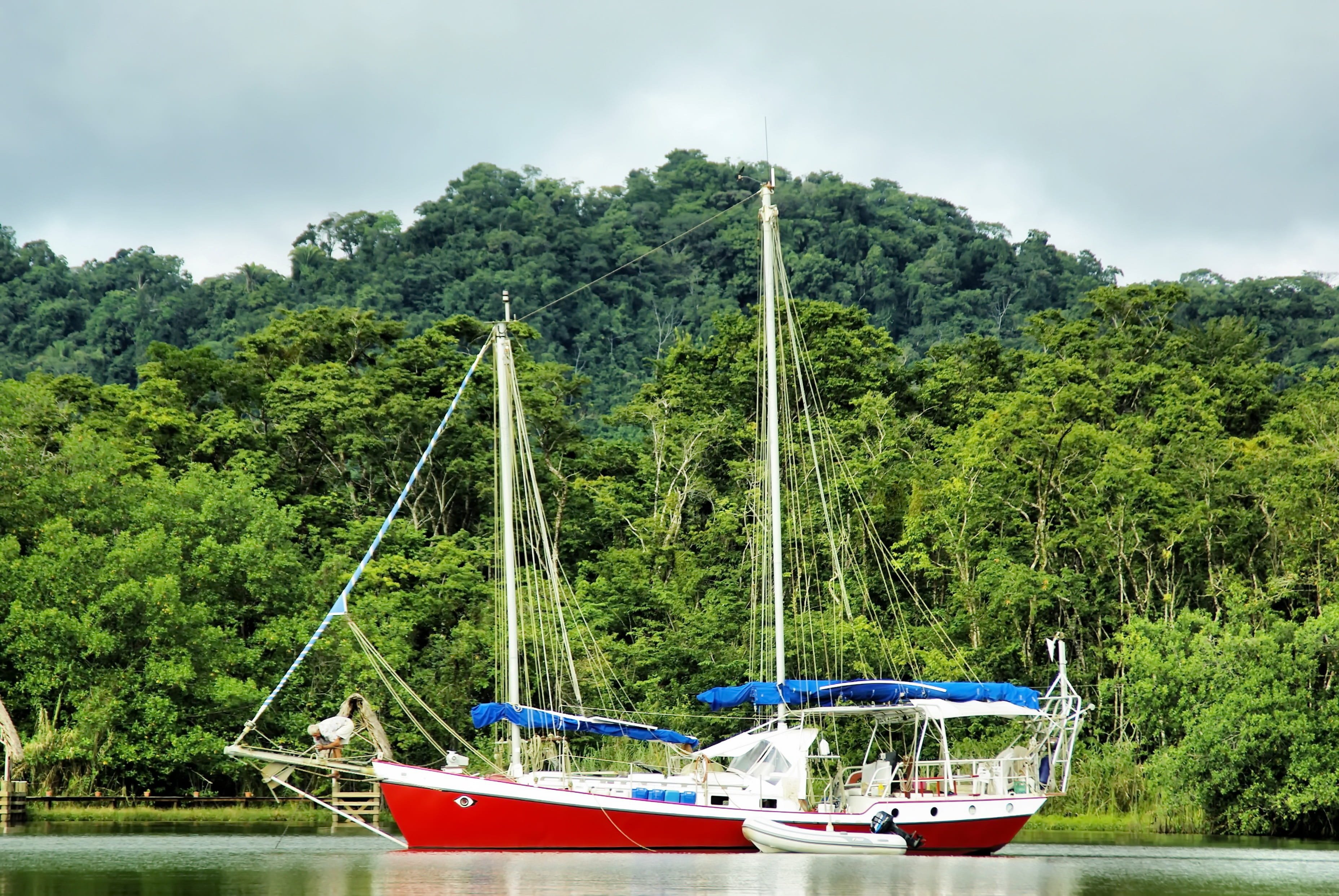 green color, tranquility, 2K, moored, day, sky, sailboat, fishing boat, no people, nautical vessel, non-urban scene, river, guatemala, scenics - nature, HD Wallpaper
