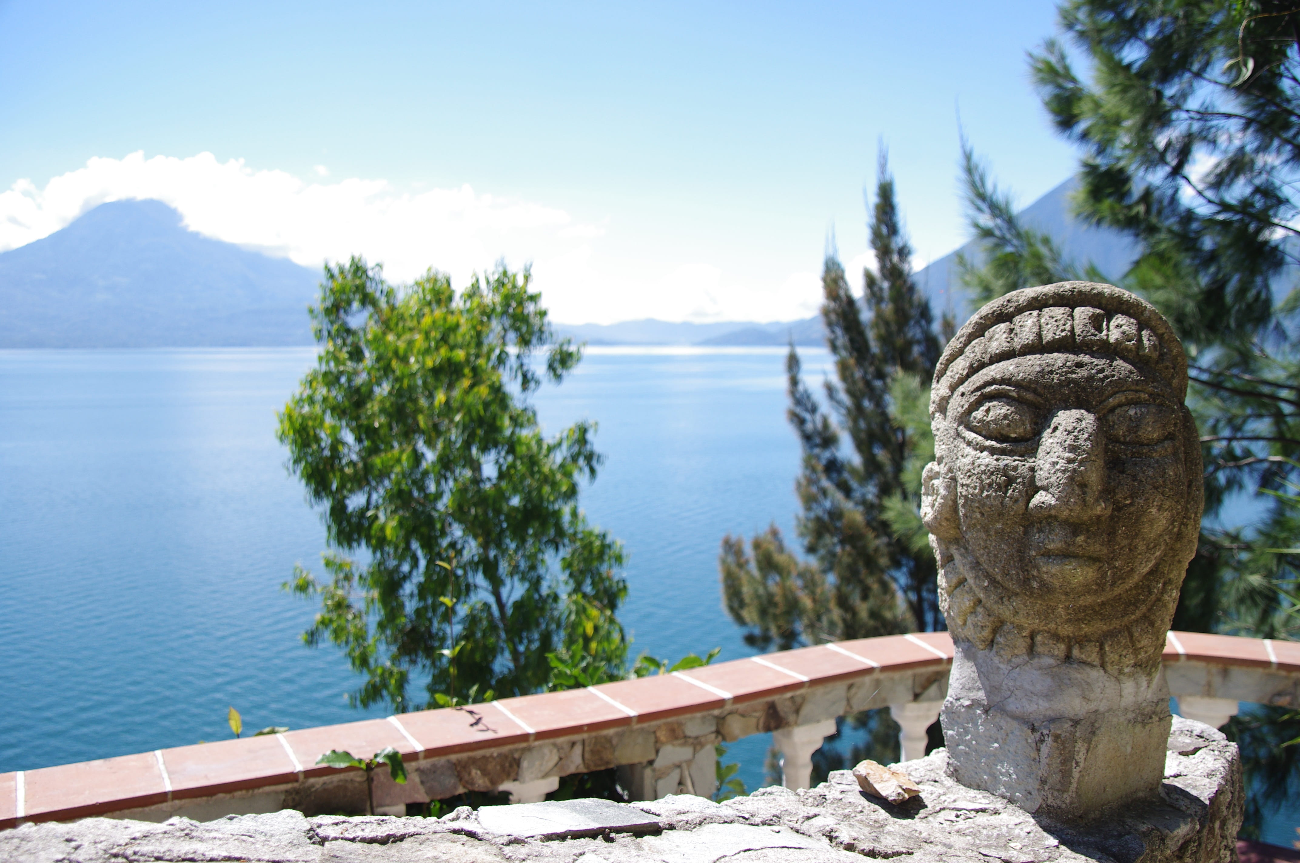sculpture, mountain, lake, statue, plant, atitlan, water, 4K, sky, craft, art and craft, creativity, solid, guatemala, tree, human representation, lago de atitlan, HD Wallpaper