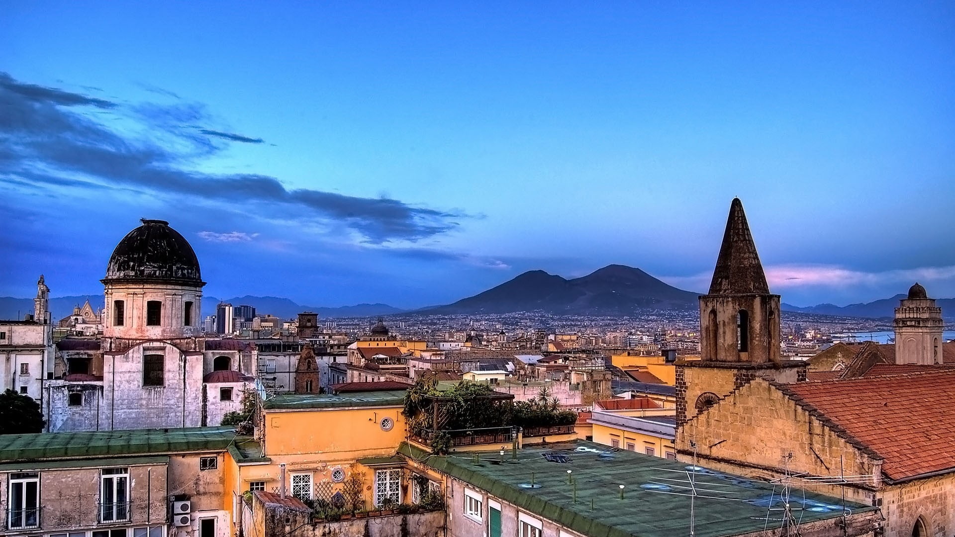 cloud - sky, building, outdoors, medieval, building Exterior, hill, tourism, history, urban Skyline, religion, famous Place, old, dusk, ancient, naples, HD Wallpaper