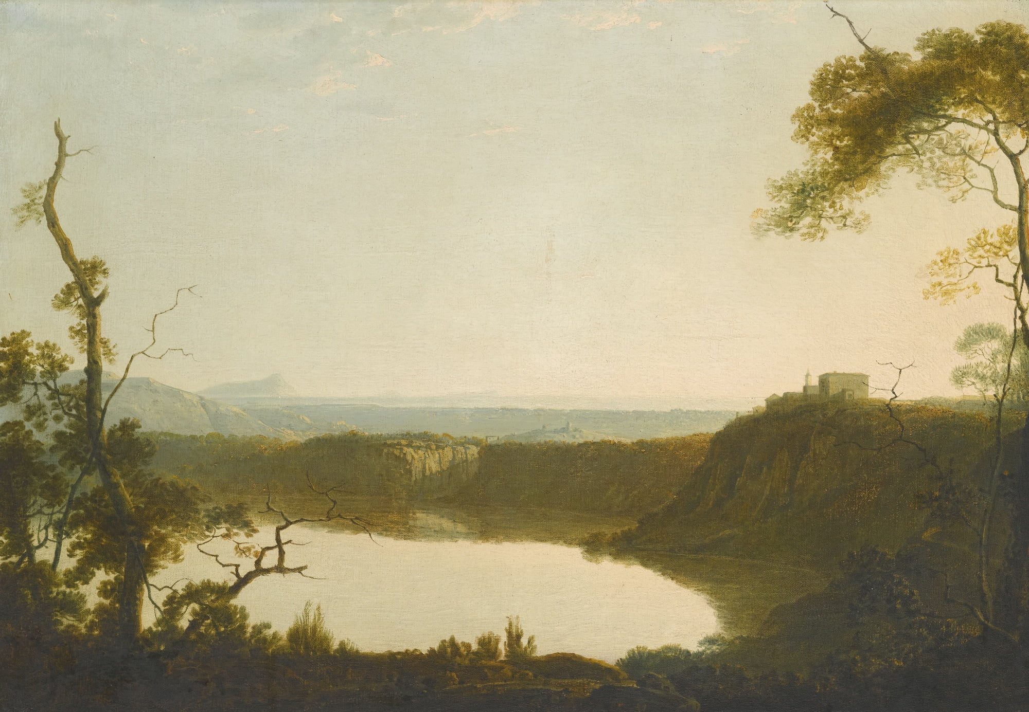 scenics - nature, land, nature, no people, 1080P, Joseph Wright, plant, water, idyllic, growth, sky, textured effect, outdoors, classic art, tree, day, HD Wallpaper
