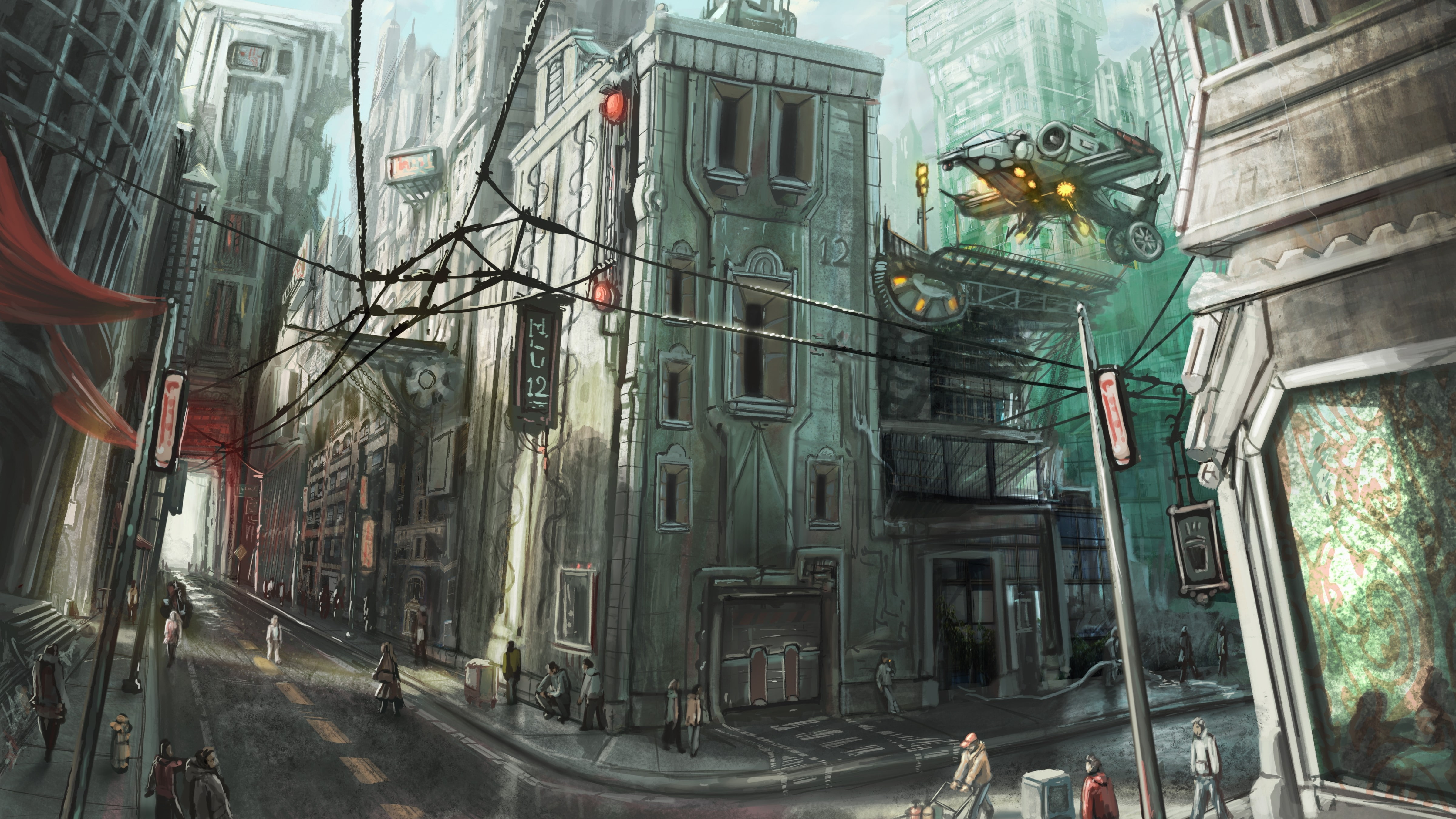 paintings, concept art, aircraft, port, 4K, hd, concepts, Landscapes, art, concept, HD Wallpaper