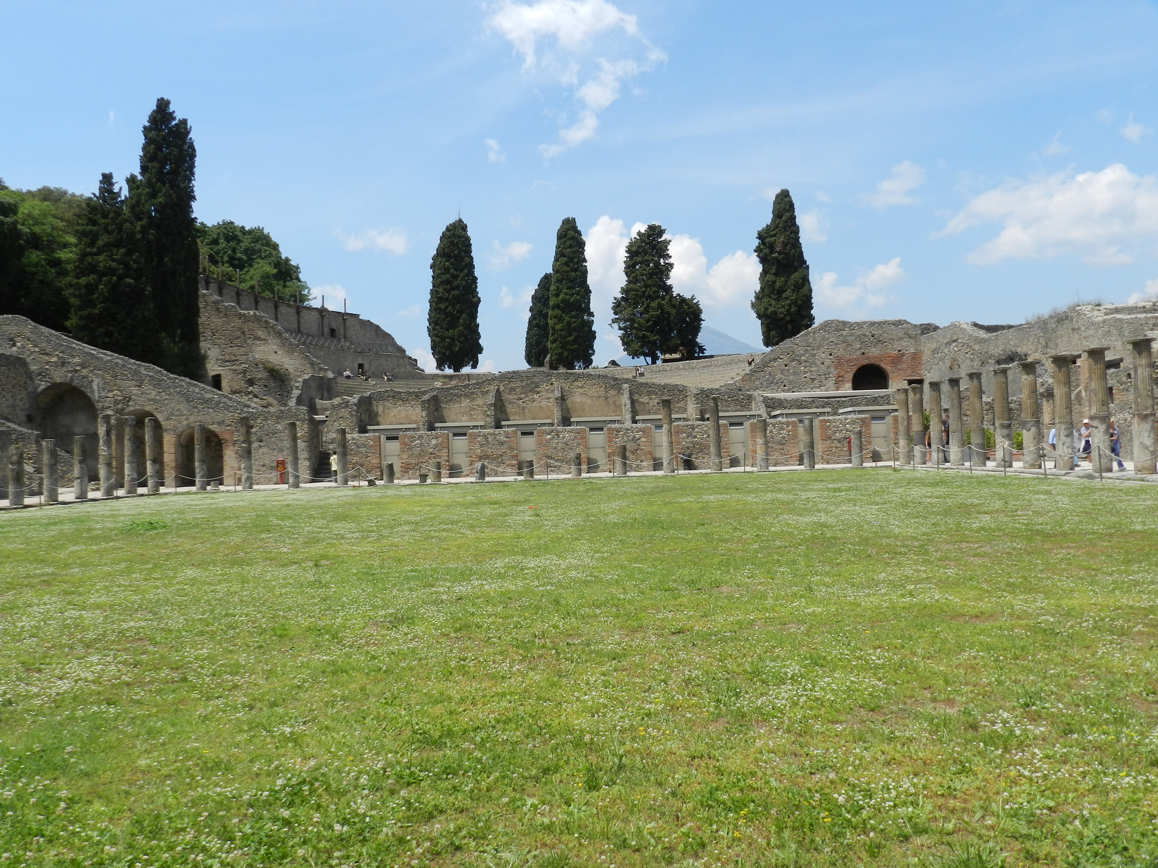 architectural column, grass, city, no people, pompeii, archaeology, nature, ancient civilization, travel destinations, architecture, old ruin, built structure, HD Wallpaper