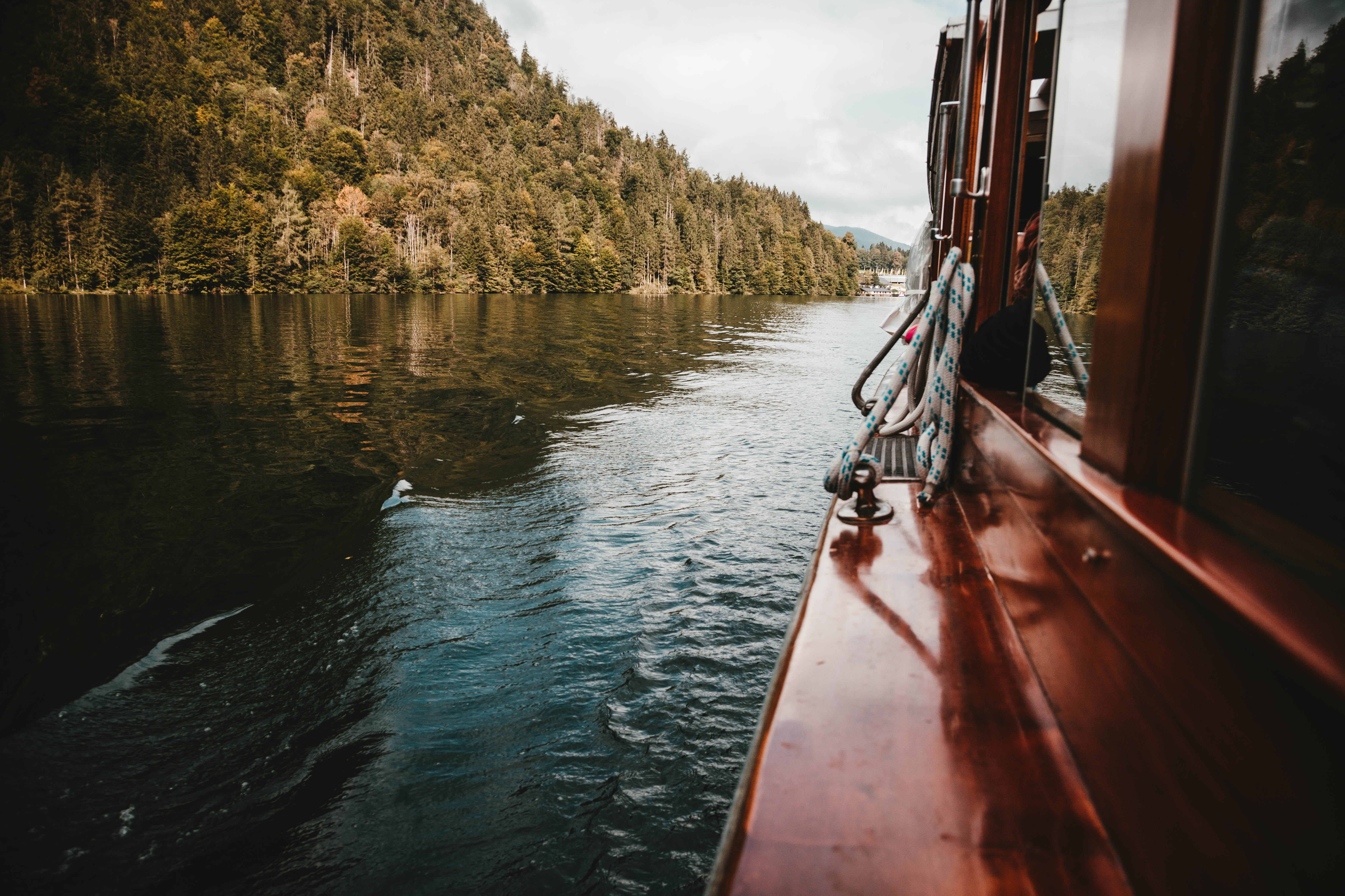 transportation, boat, river, body, plant, lake KÃ¶nigssee, scenics - nature, sky, outdoors, nature, red, cloud - sky, nautical vessel, lake, beauty in nature, HD Wallpaper