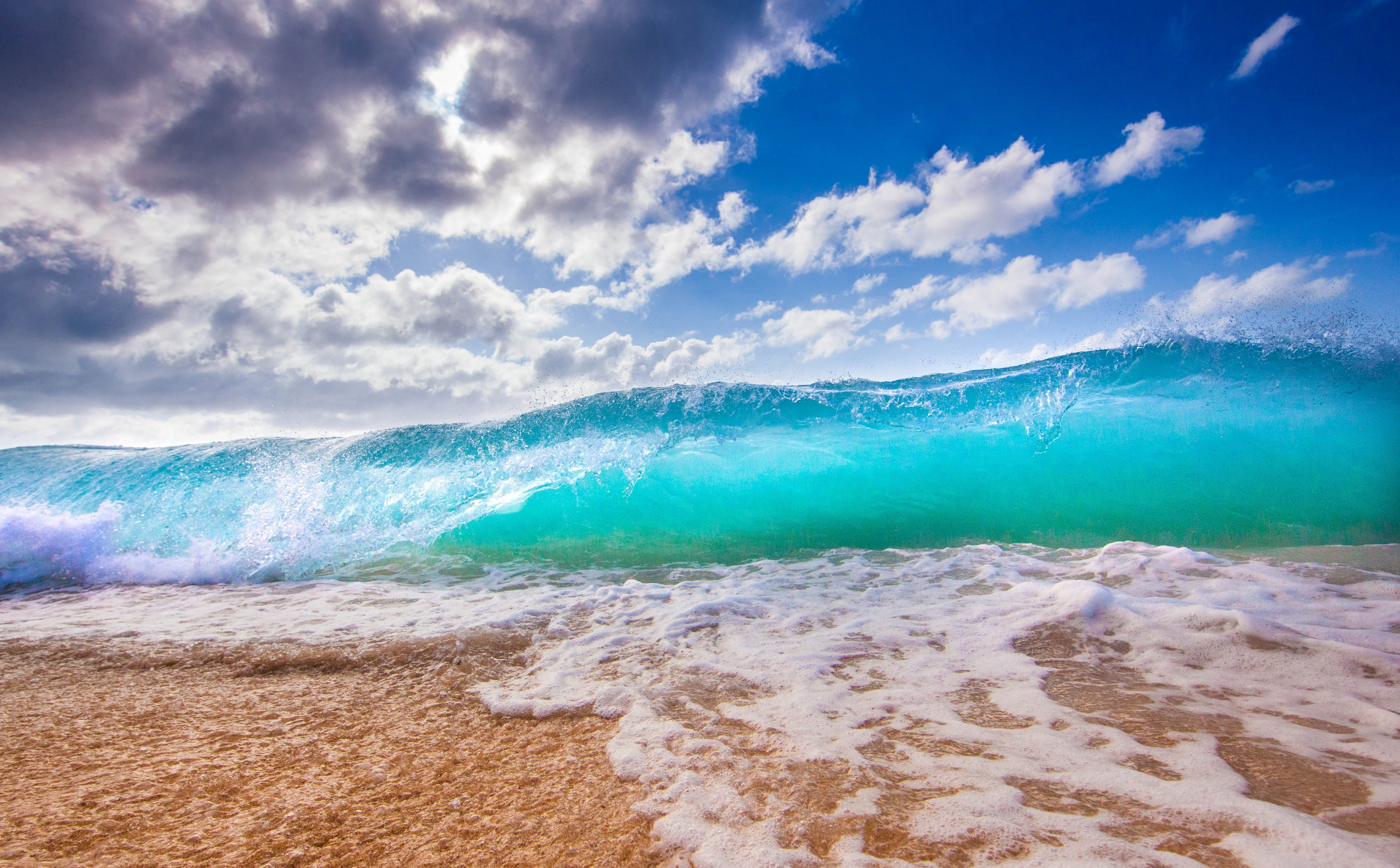 power in nature, Waves, Seasons, Water, shorebreak, sea, horizon, Shore, outdoors, Turquoise, Beach, aquatic sport, 5K, Blue, Hawaii, northshore, Oahu, HD Wallpaper