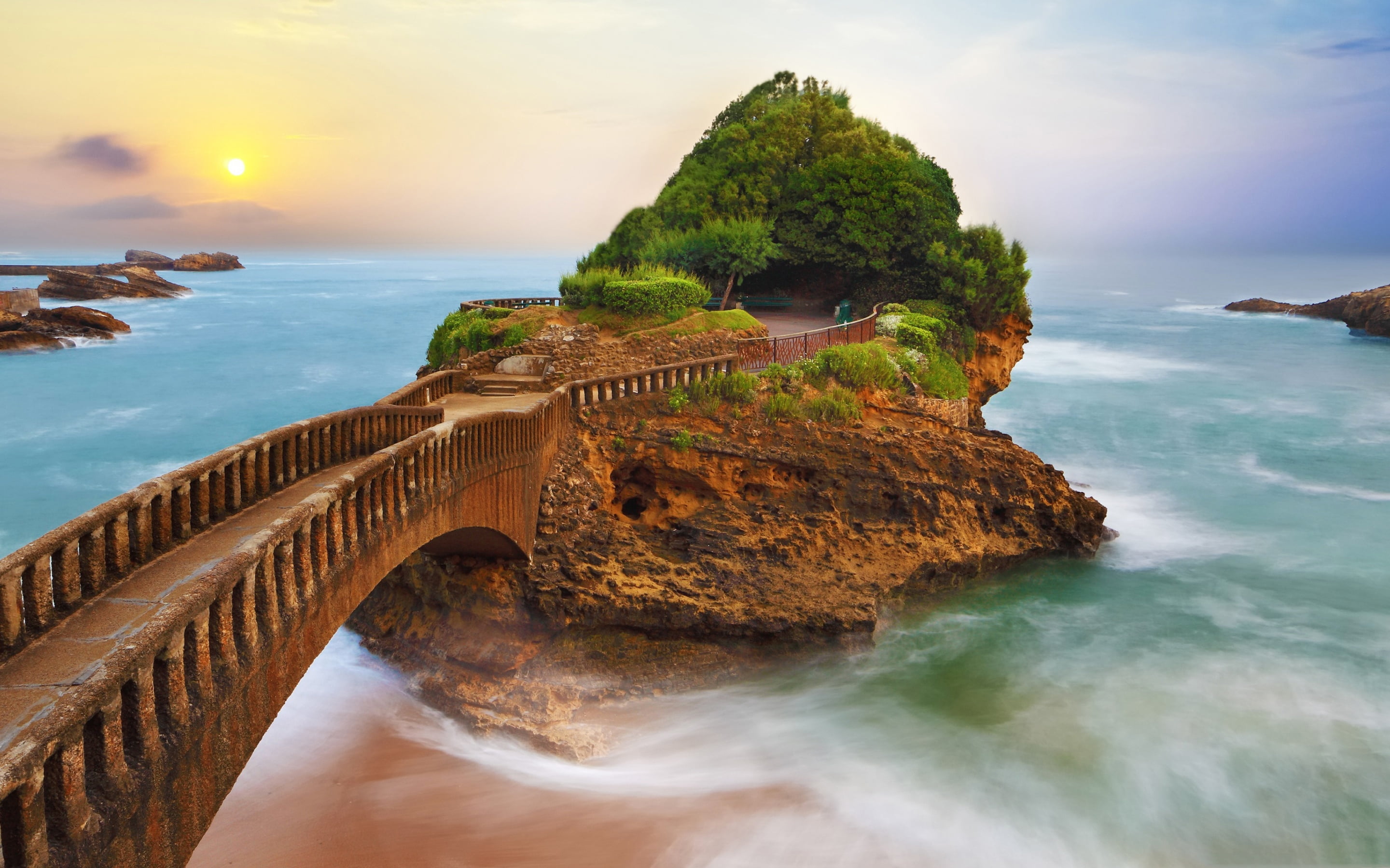 Biarritz, 2K, bridge, rock, France, HD Wallpaper