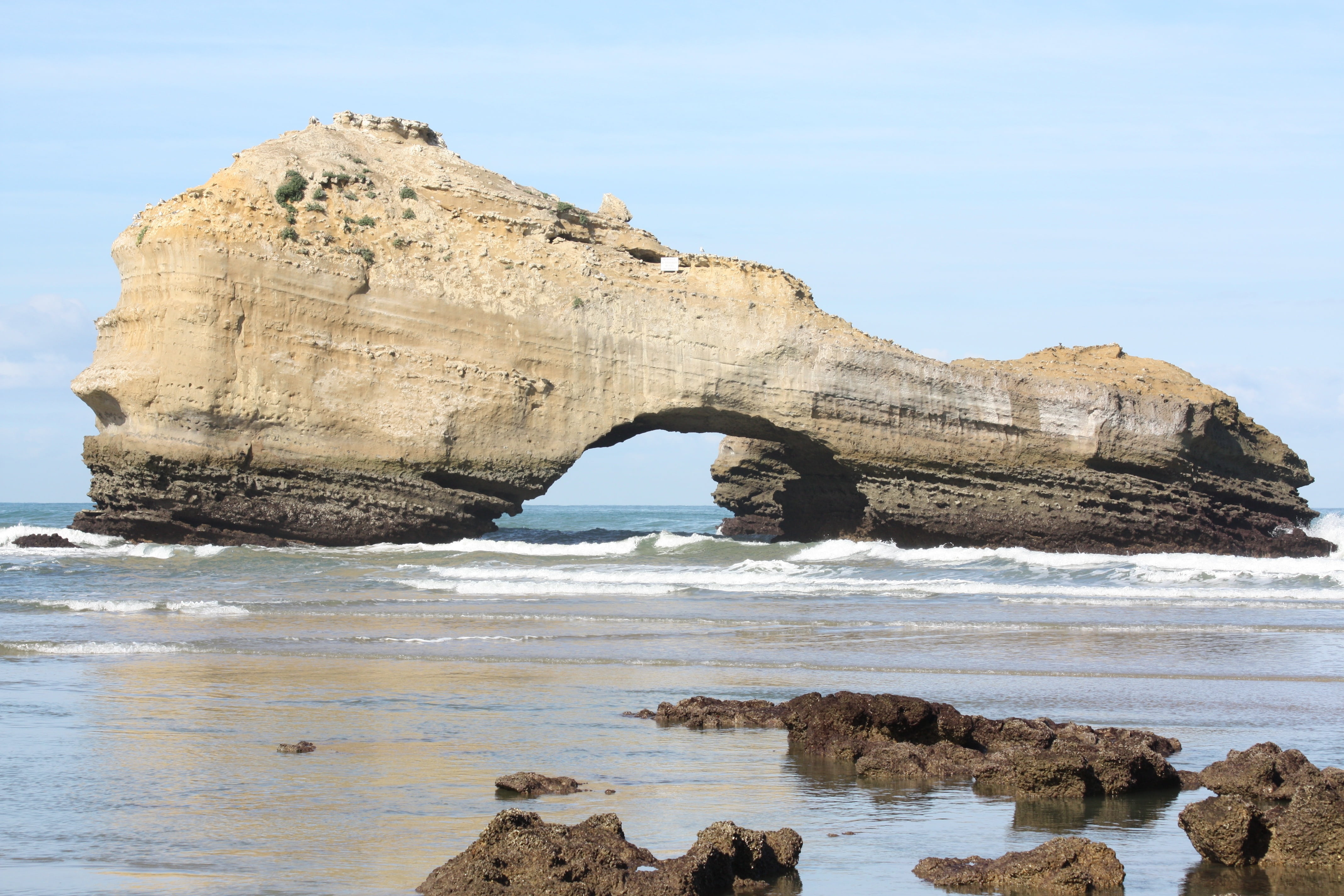 sky, nature, eroded, natural arch, day, rock formation, solid, side, arch, land, scenics - nature, water, rock - object, 4K, beach, no people, outdoors, HD Wallpaper