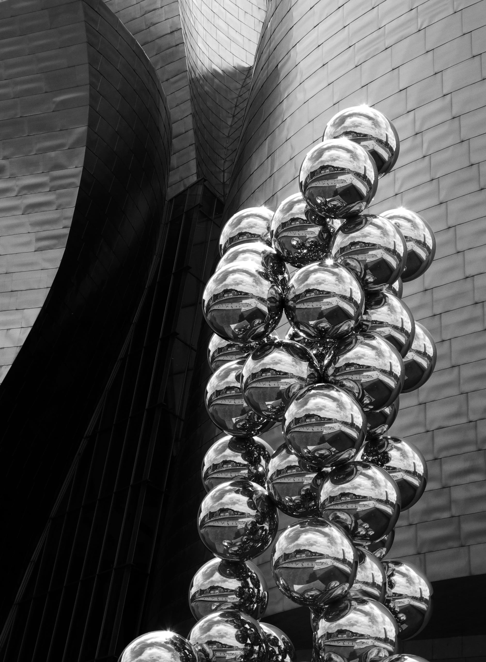 skyscraper, metal, ceiling, tall - high, no people, low angle view, building, day, bilbao, art and craft, building exterior, 2K, creativity, architecture, Phone HD Wallpaper
