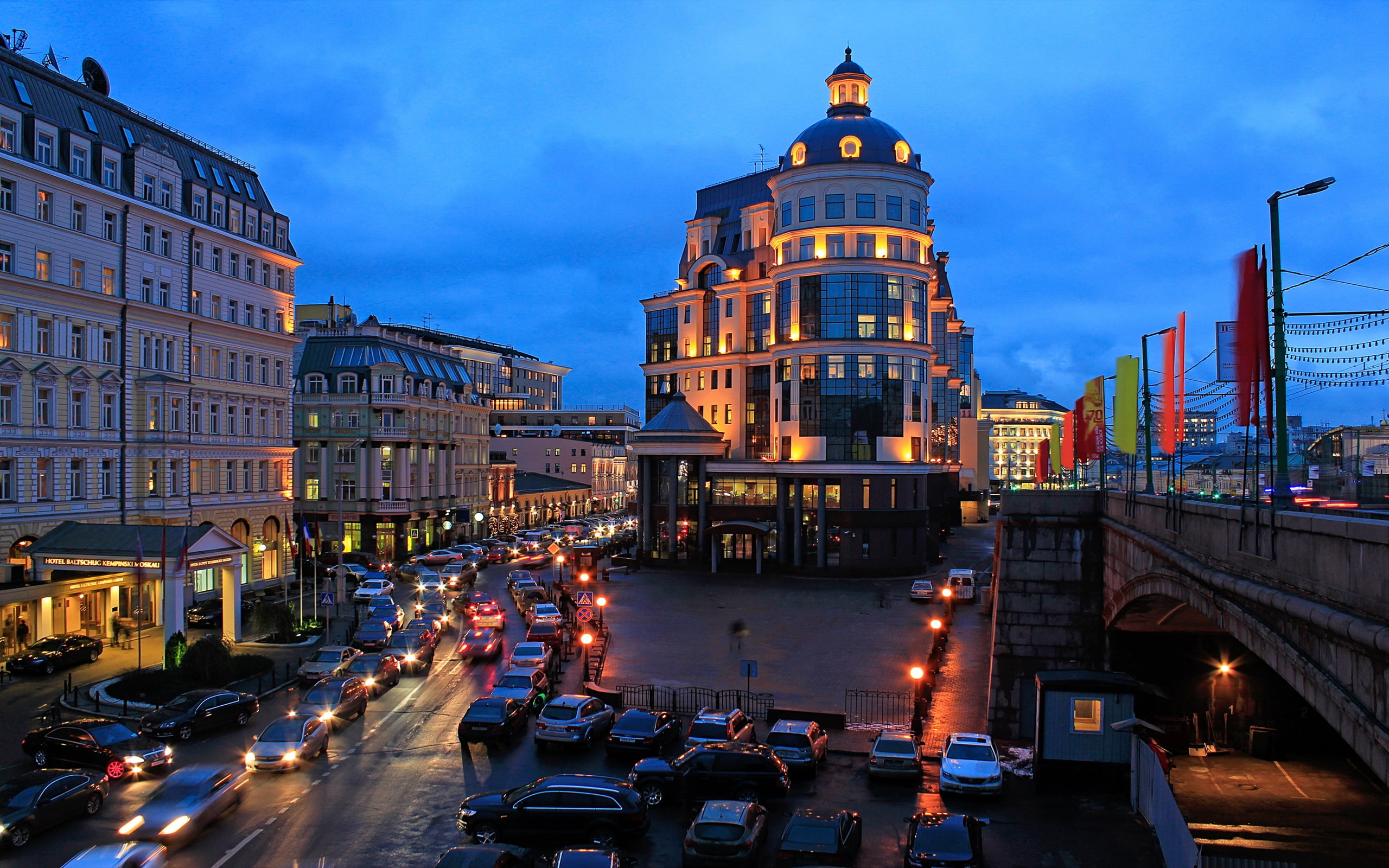 city, cars, night, moscow, buildings, roads, cities, building, lights, 2K, HD Wallpaper