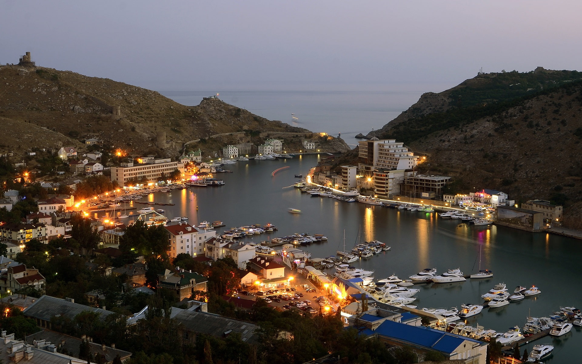 Boat, Balaklava, Night, 1080P, Sea, Lights, Dusk, City, Buildings, HD Wallpaper