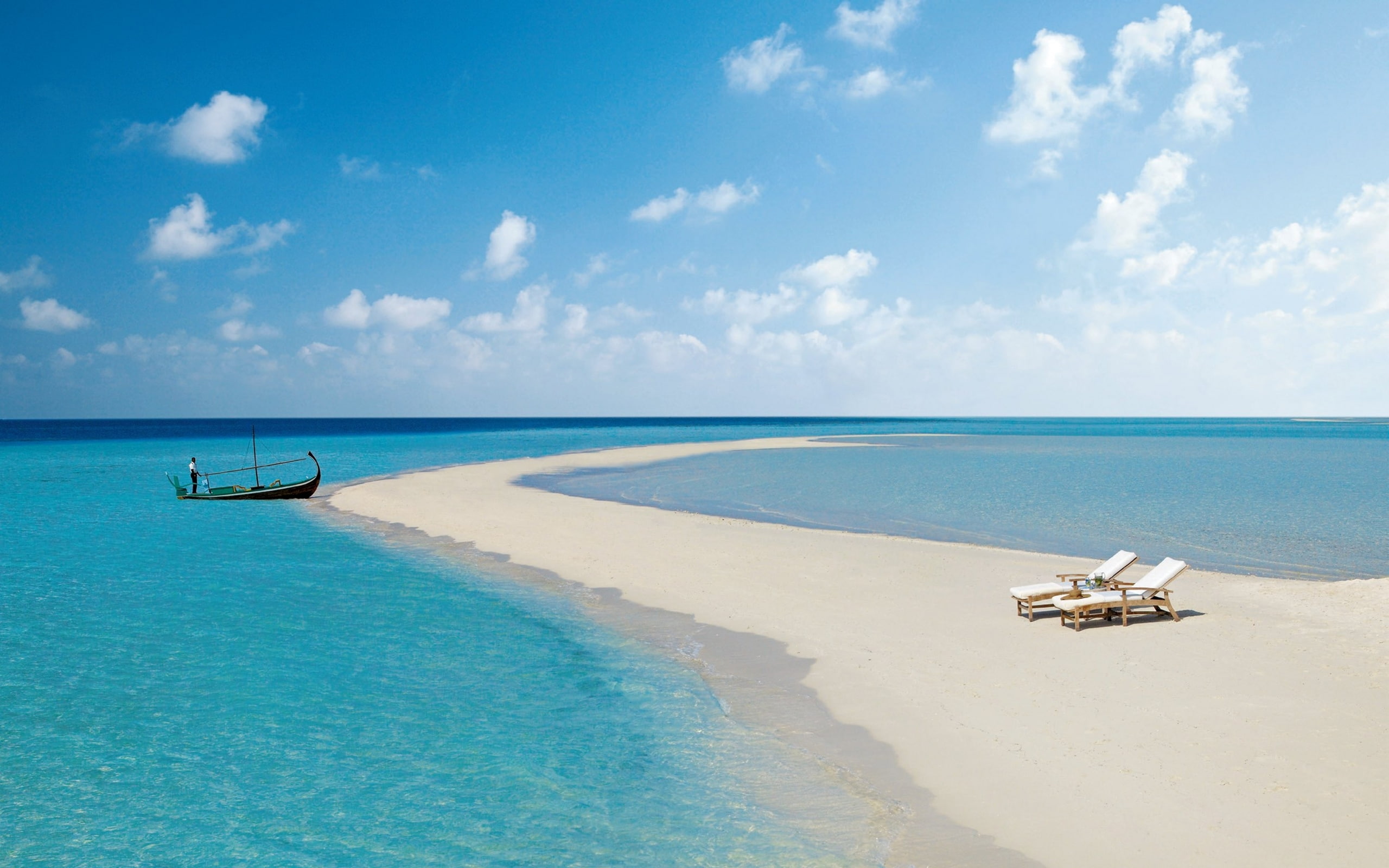 boat, island, tropical, 2K, sea, sand, maldives, beach, HD Wallpaper