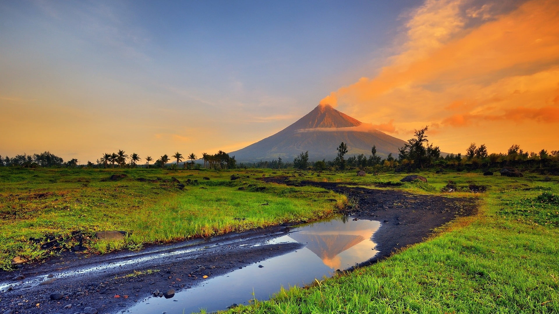 landscape, stream, smoke, Philippines, 1080P, volcano, HD Wallpaper