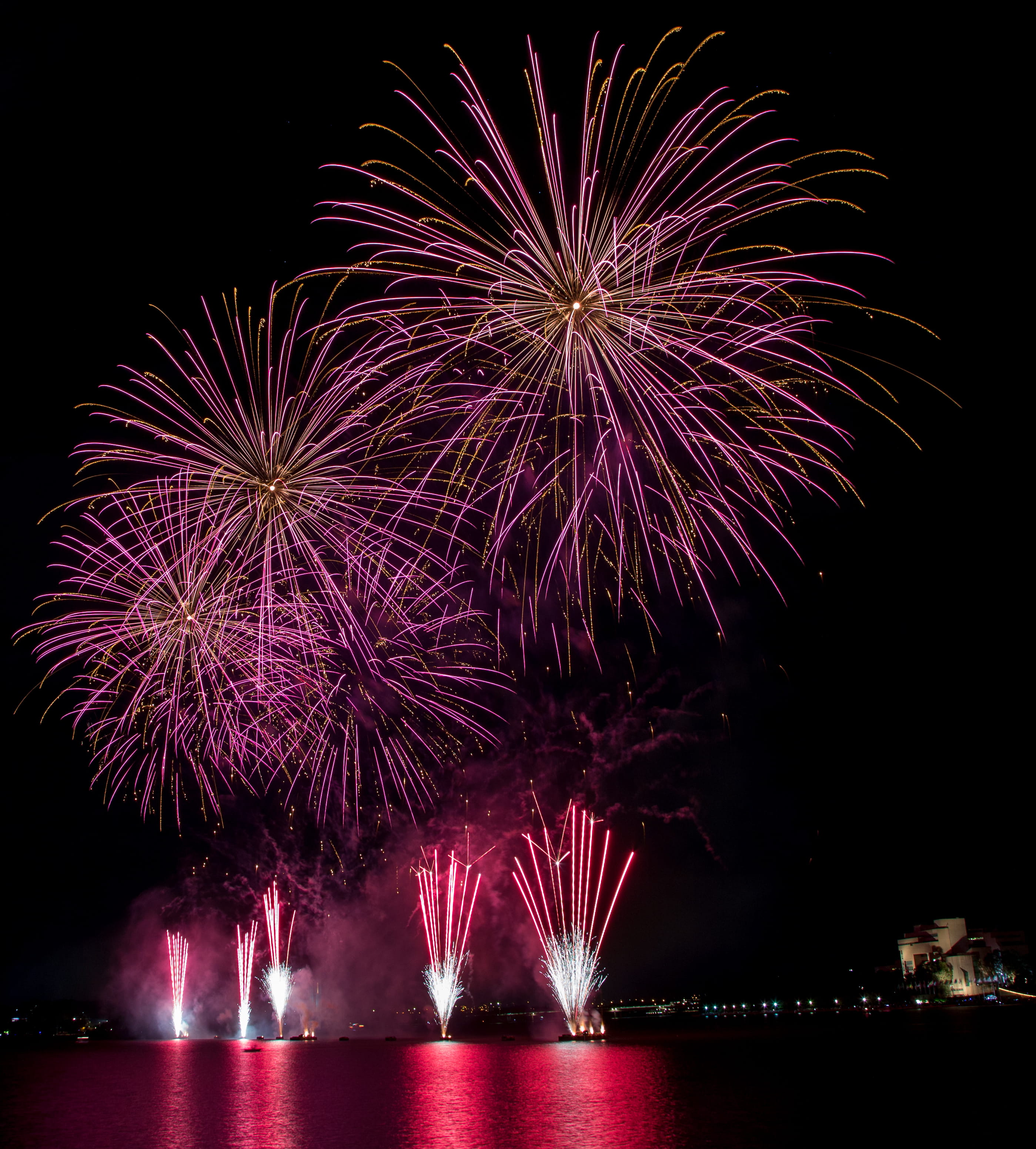 sparks, sky, nature, canberra, long exposure, exploding, 2K, event, arts culture and entertainment, firework display, illuminated, reflection, motion, Phone HD Wallpaper