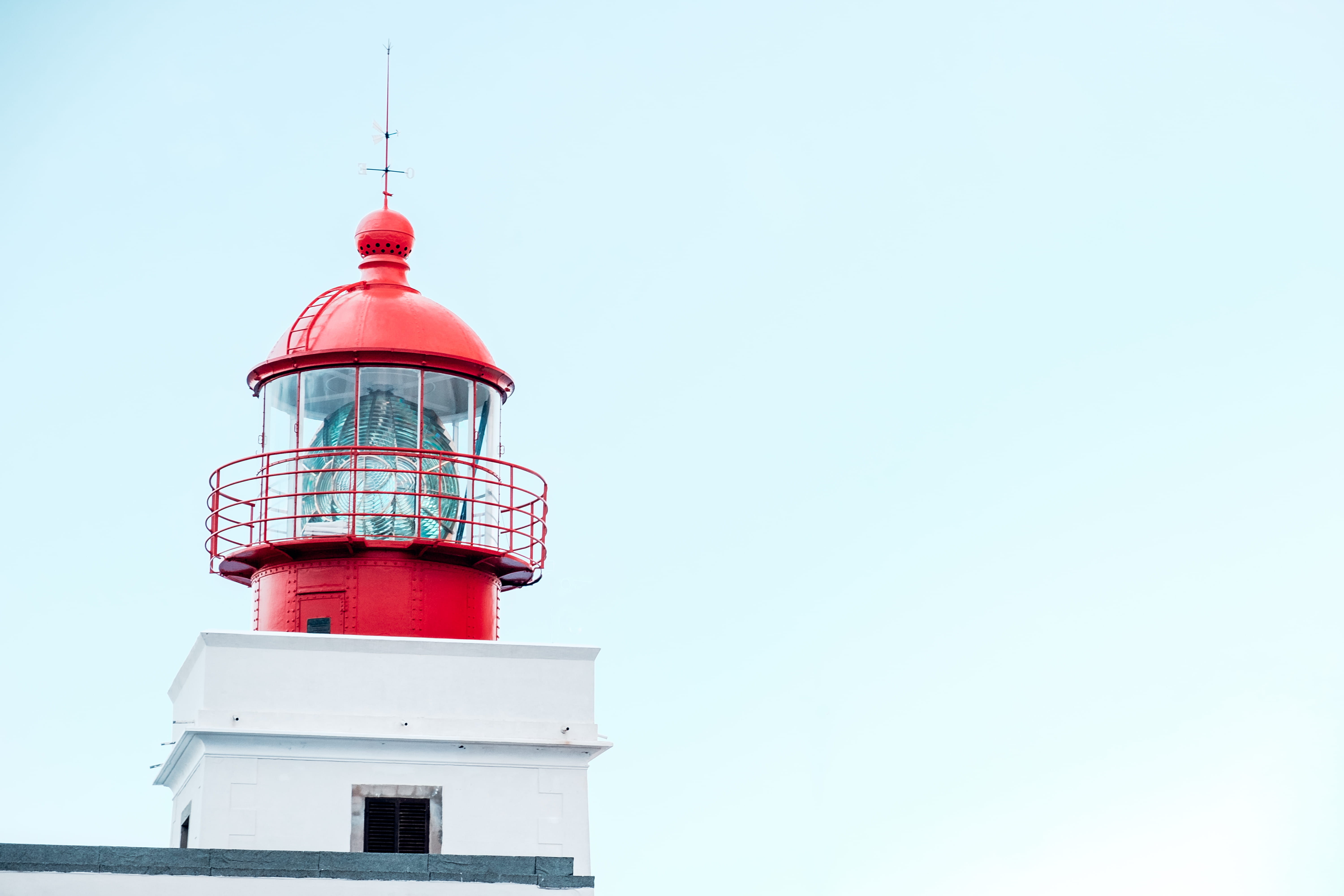 coast, water, lighthouse, sea, direction, tower, tourism, day, summer, minimalist, white, travel, safety, travel Destinations, black, blue sky, HD Wallpaper