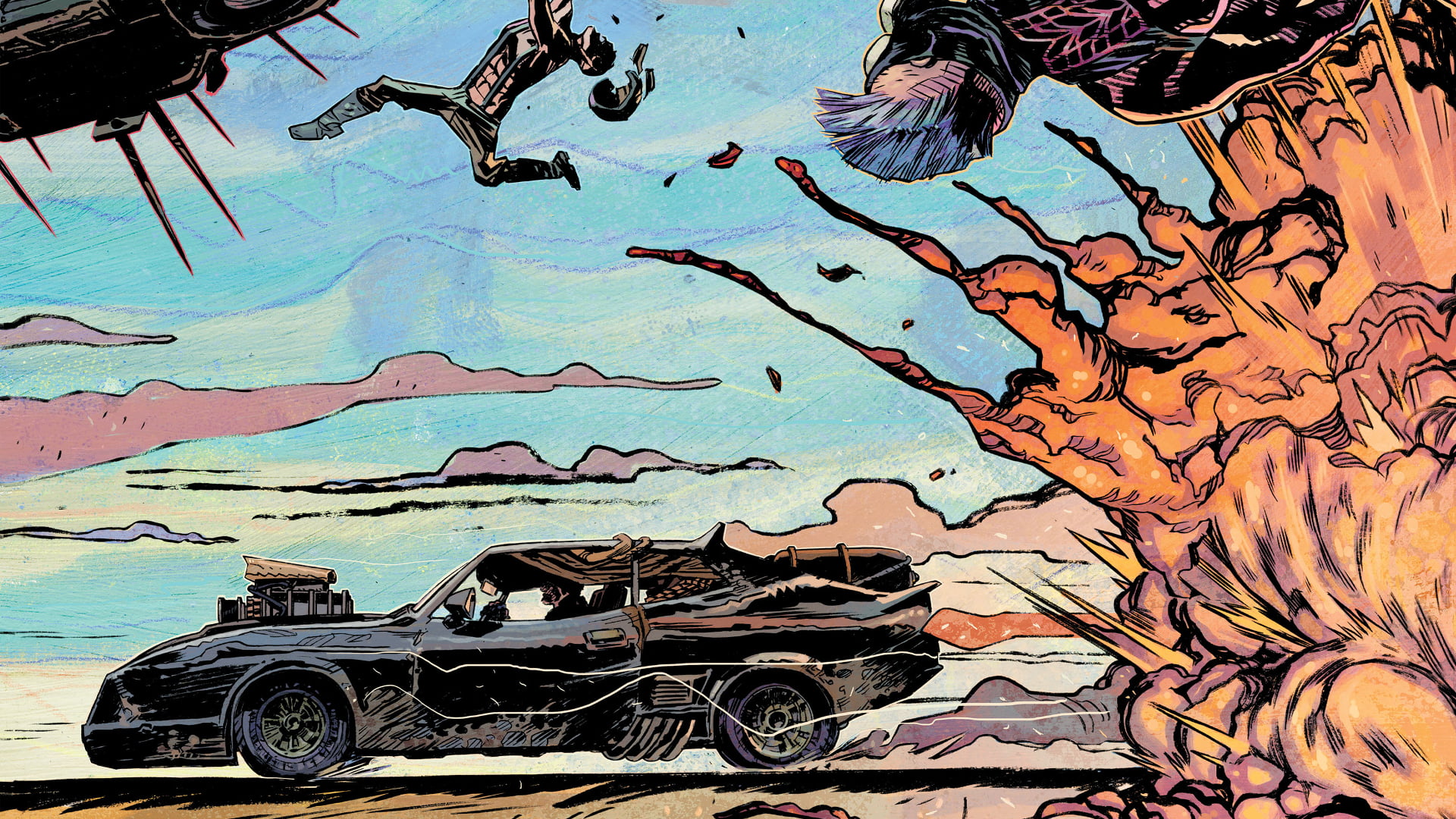 architecture, representation, Mad Max, Ford Falcon XB, V8, mural, no people, water, Max Rockatansky, 1080P, day, outdoors, textured, wall - building feature, HD Wallpaper