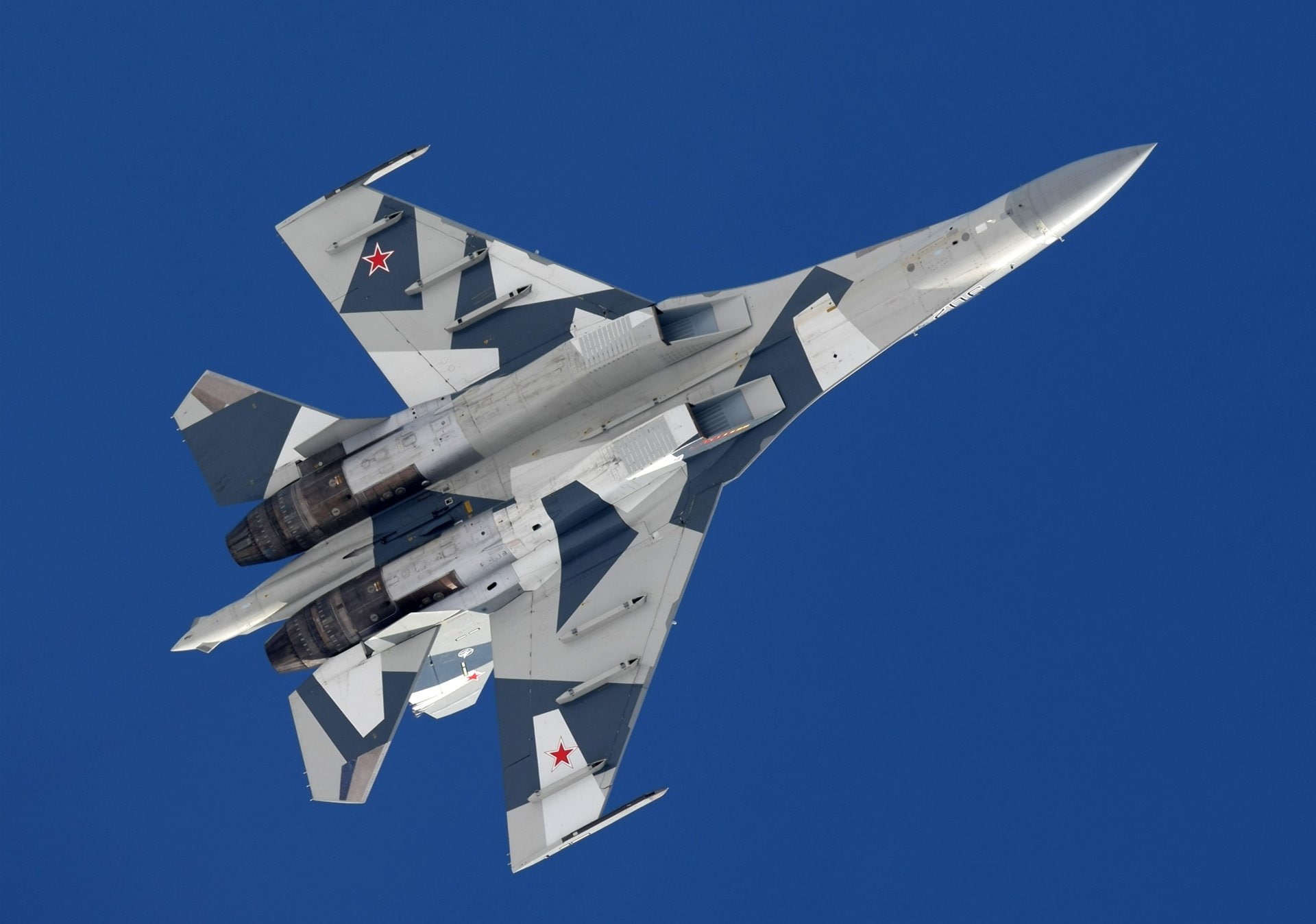 Jet Fighters, clear sky, above, Sukhoi Su-35, airplane, motion, Aircraft, fighter plane, air vehicle, Military, plane, flying, aerospace industry, Air Force, HD Wallpaper