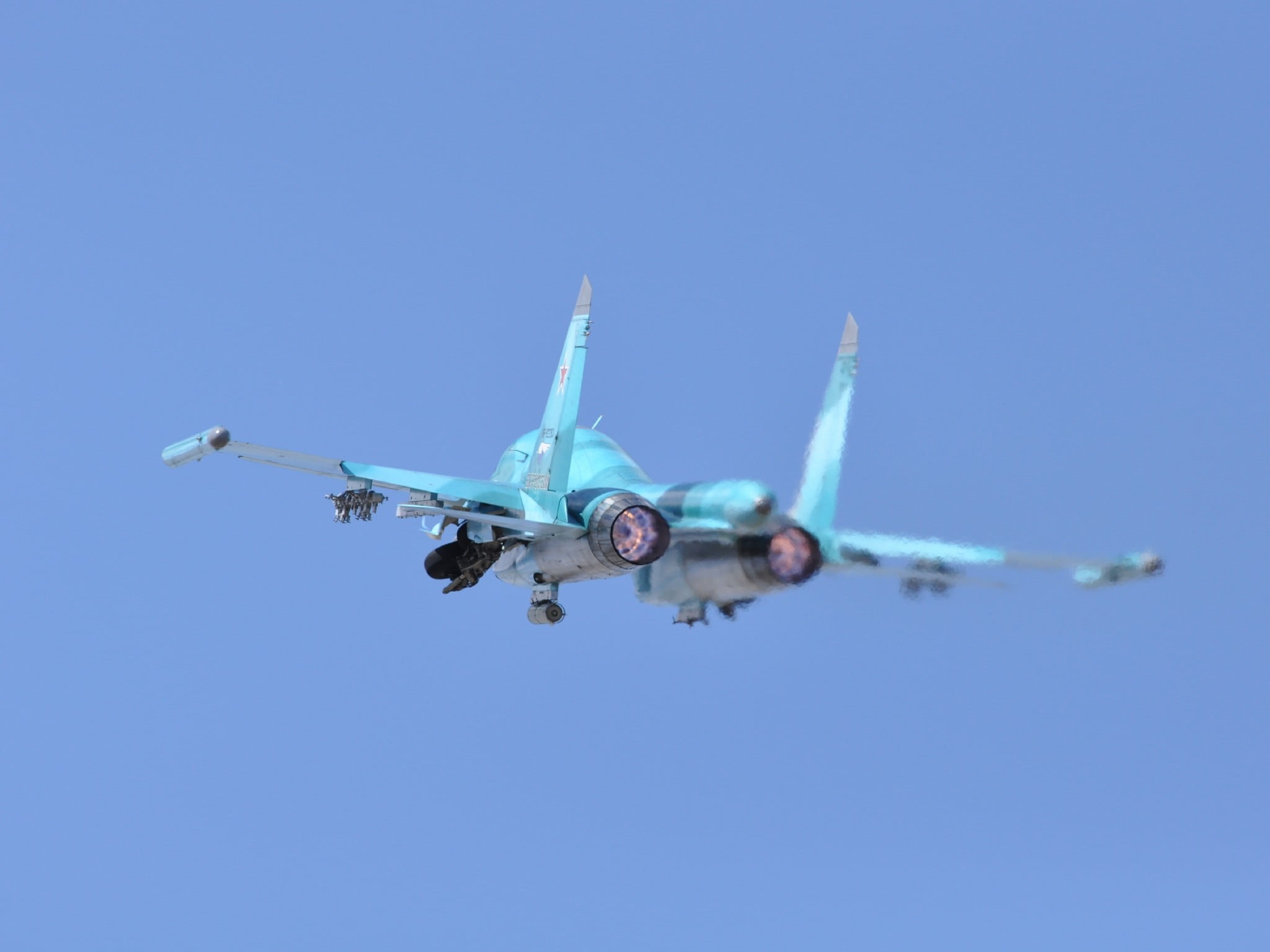 sky, plane, no people, on the move, low angle view, commercial airplane, clear sky, travel, sunny, Sukhoi Su-34, day, transportation, blue, cy34, air vehicle, HD Wallpaper