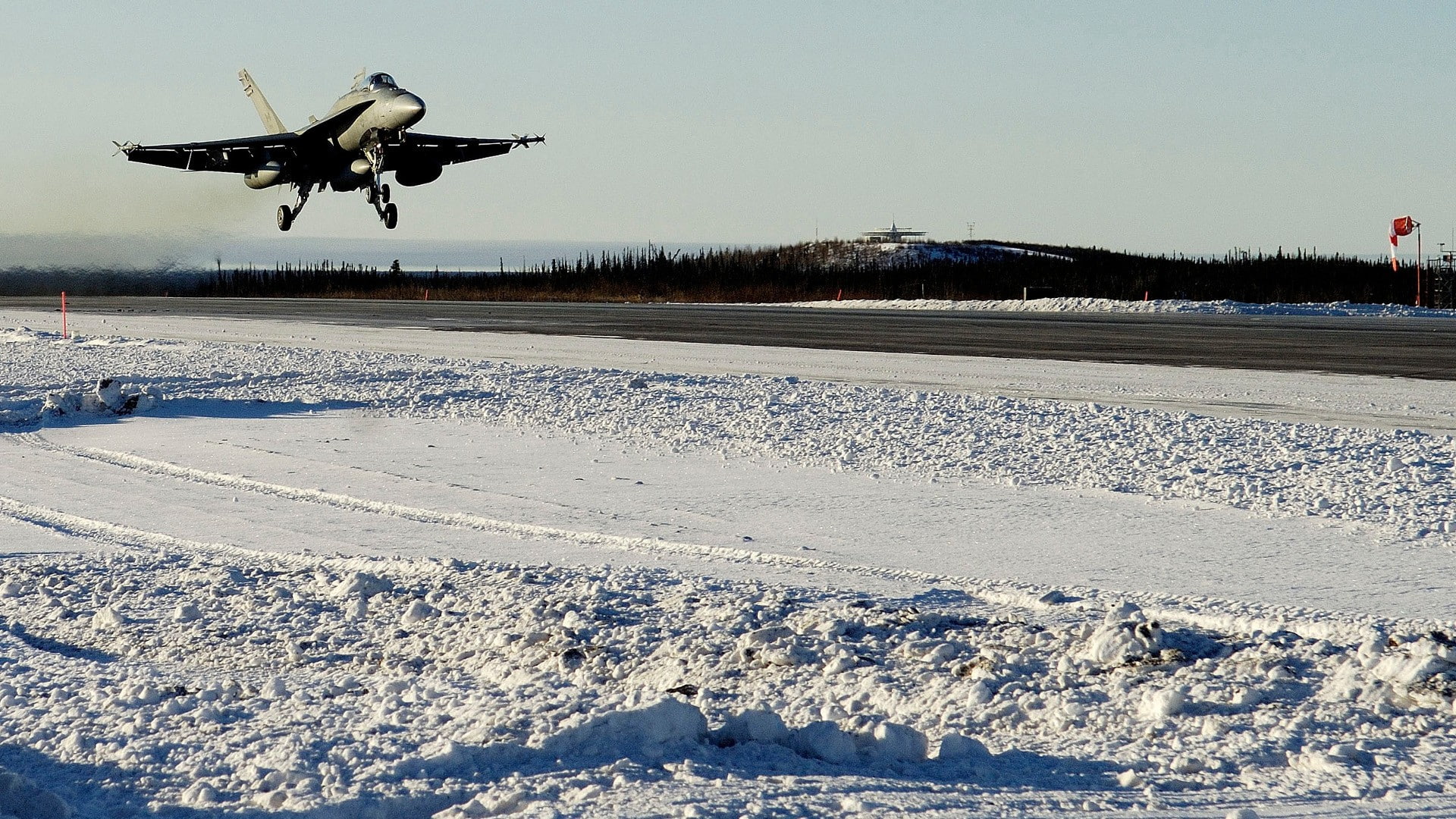 mountain, airport, air vehicle, mode of transportation, day, McDonnell Douglas CF 18 Hornet, scenics - nature, flying, transportation, motion, military, HD Wallpaper