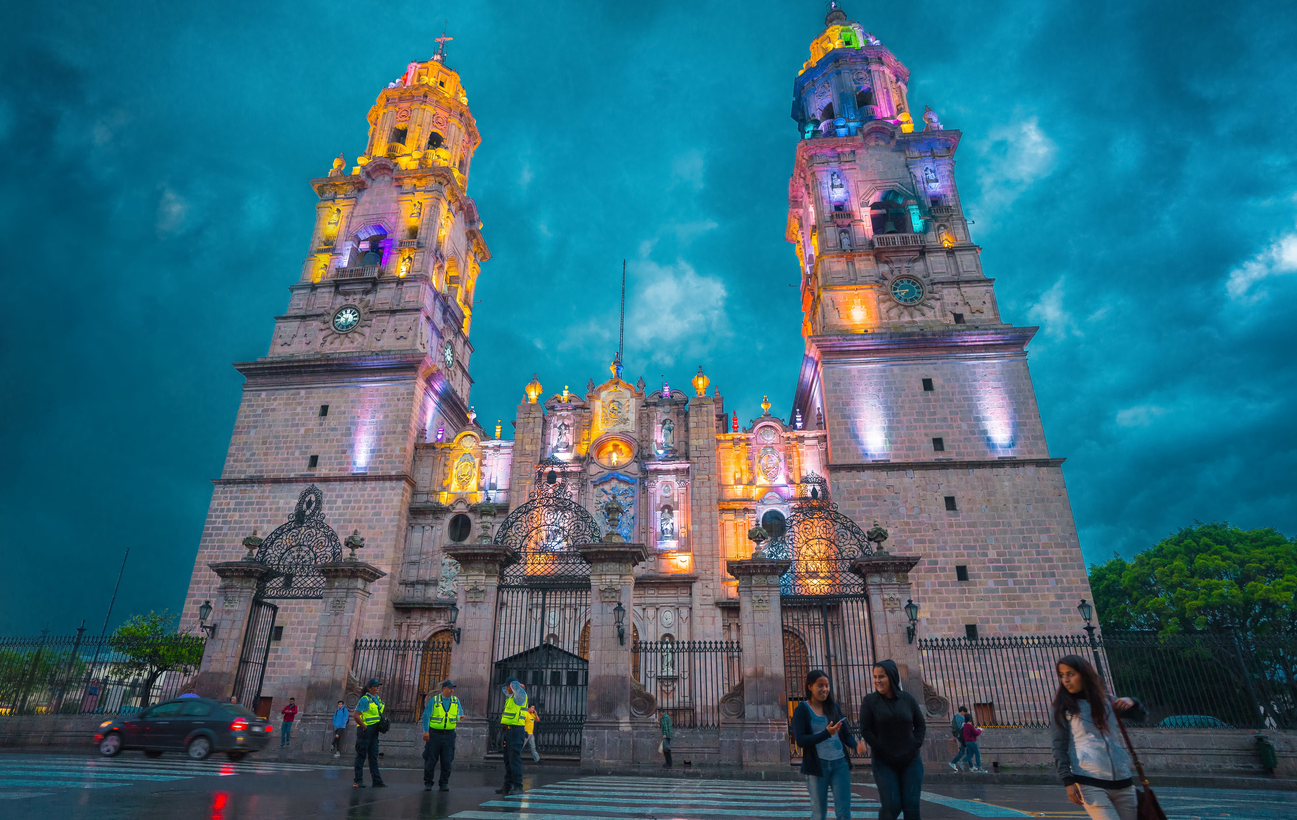 old, church, travel destinations, real people, travel, 5K, colonial, catedral, tourism, nature, purple, clock tower, cloud - sky, built structure, HD Wallpaper