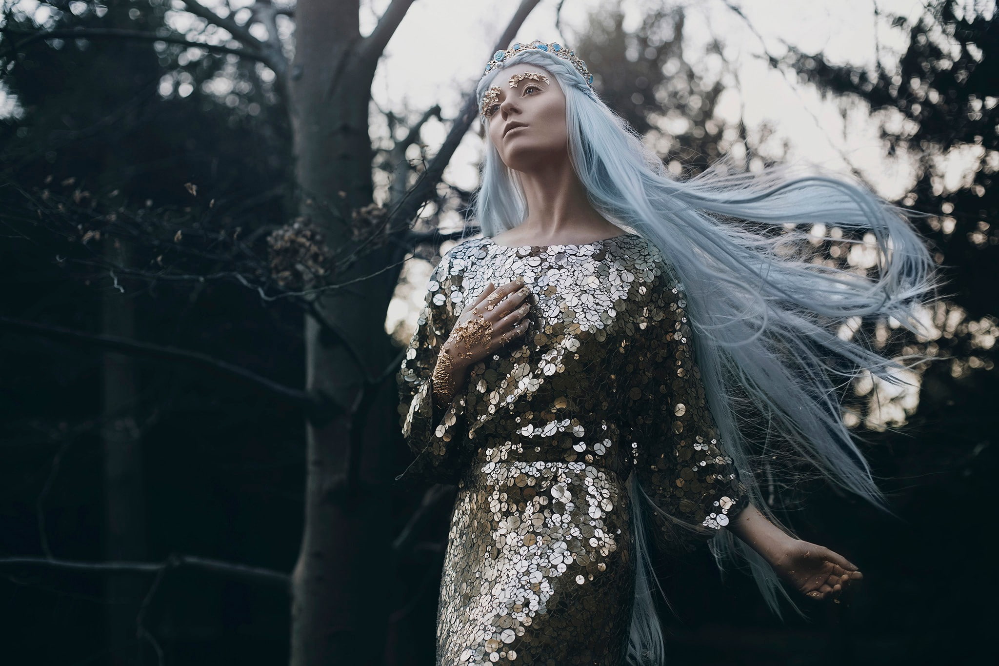 Bella Kotak (Photographer), women outdoors, model, windy, blue hair, 1080P, women, fashion, HD Wallpaper
