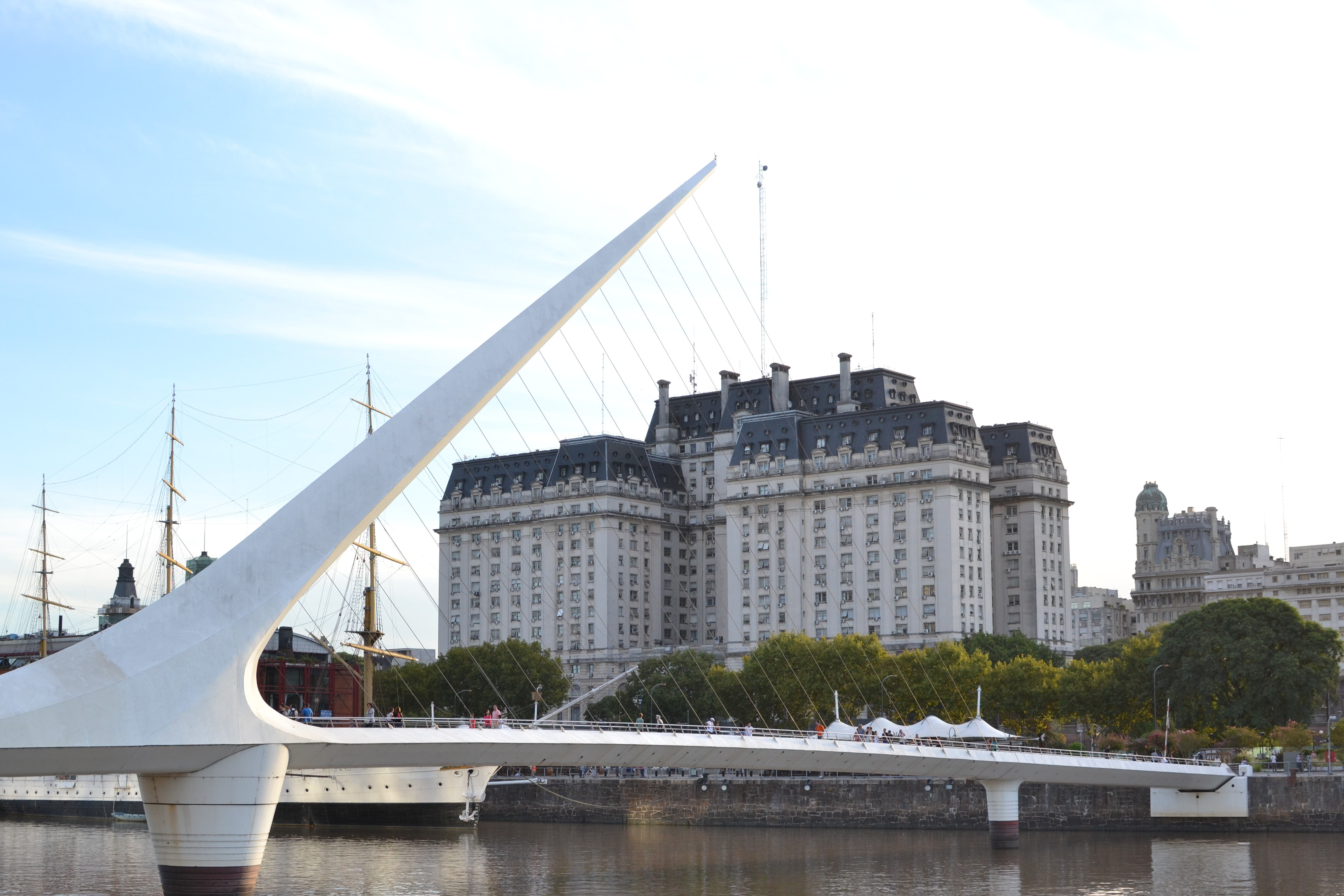 Puerto Madero, day, built structure, nature, river, connection, waterfront, transportation, bridge, bridge - man made structure, travel, architecture, 4K, HD Wallpaper