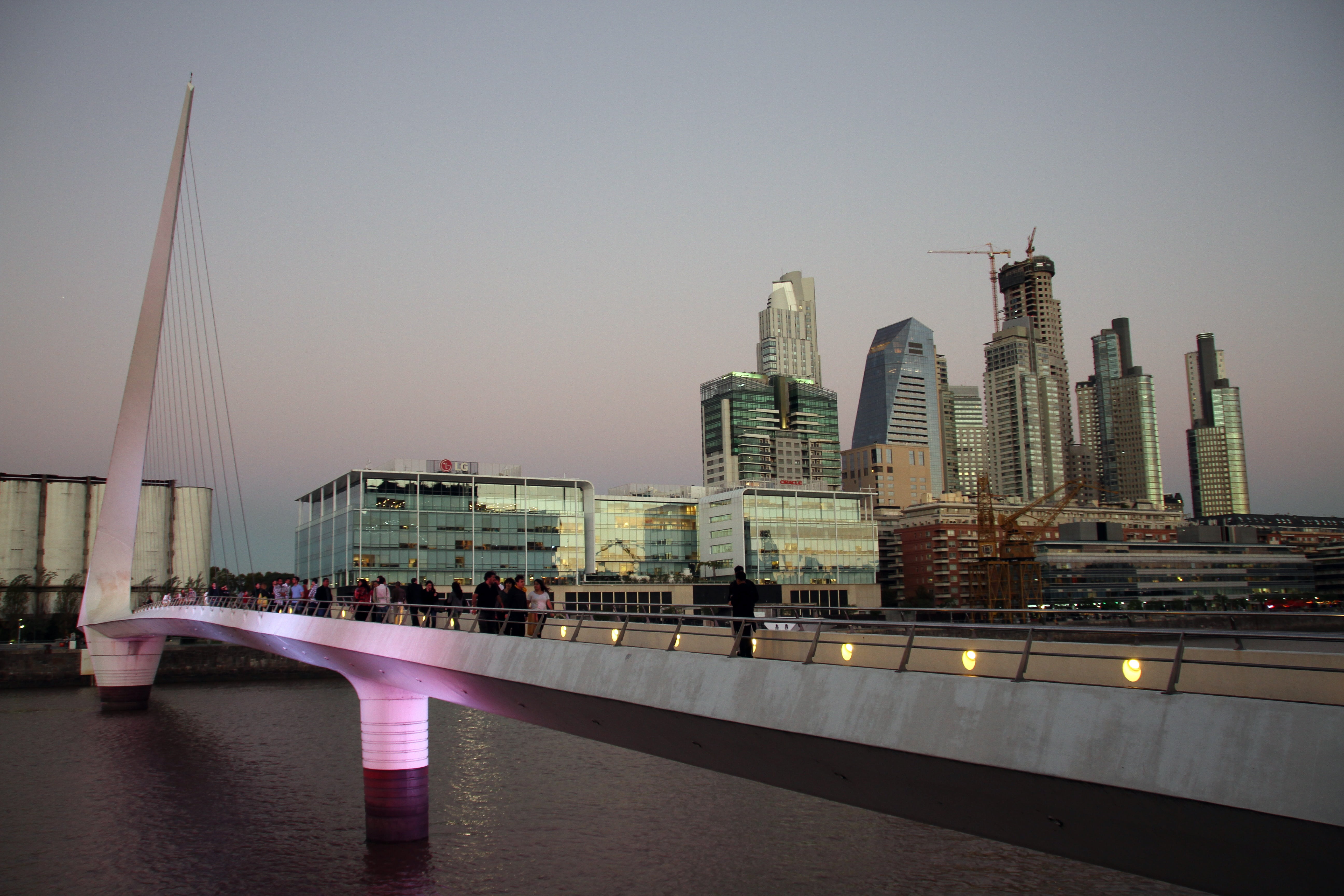 famous, building, outdoors, concrete, business, buildings, puerto madero, landmark, attraction, wired, bridge, city, built structure, no people, building exterior, HD Wallpaper