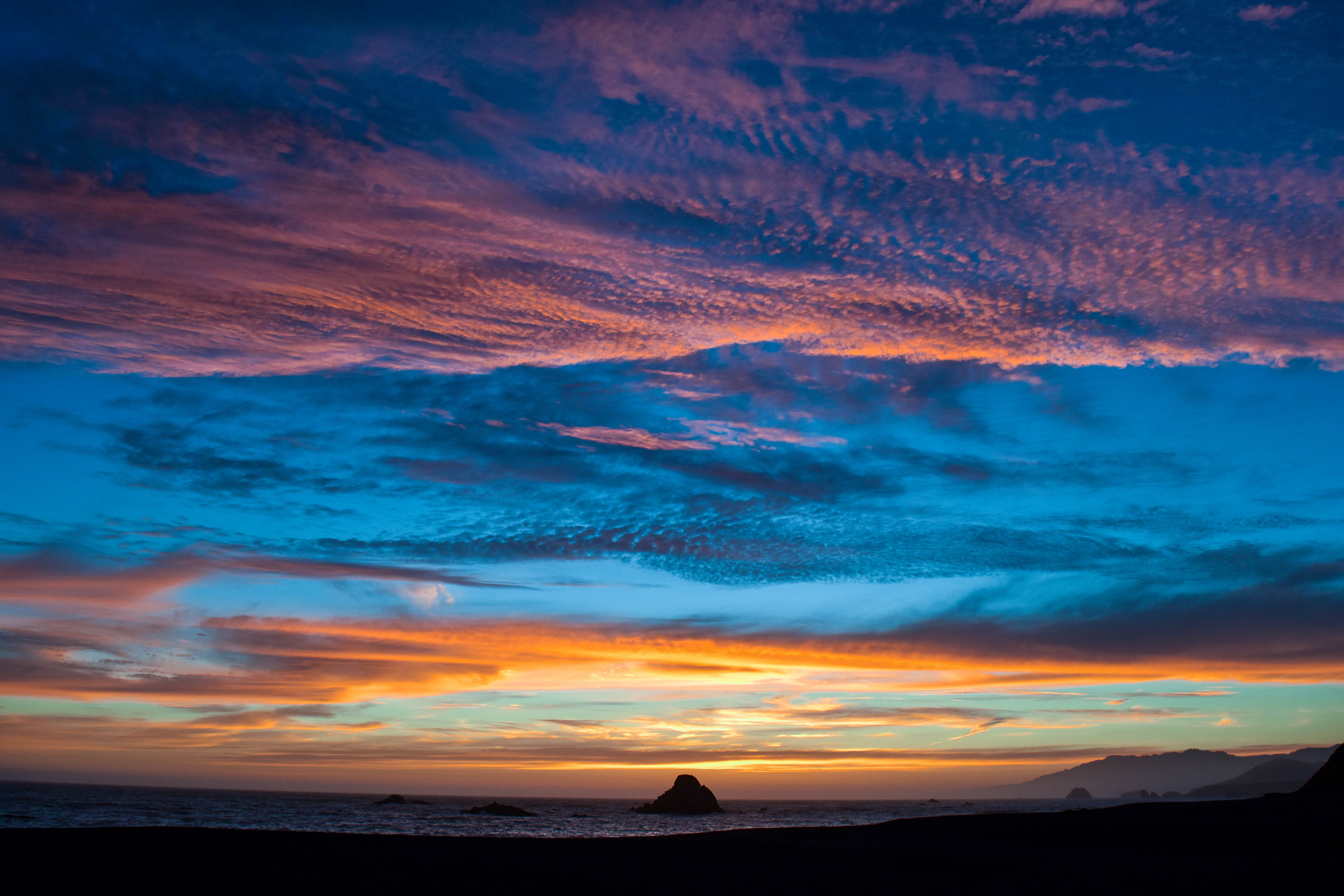 bodega bay, horizon over water, clouds, sky, outdoors, silhouette, environment, 5K, bogega, tranquil scene, united states, d5500, ocean, cloud - sky, idyllic, HD Wallpaper