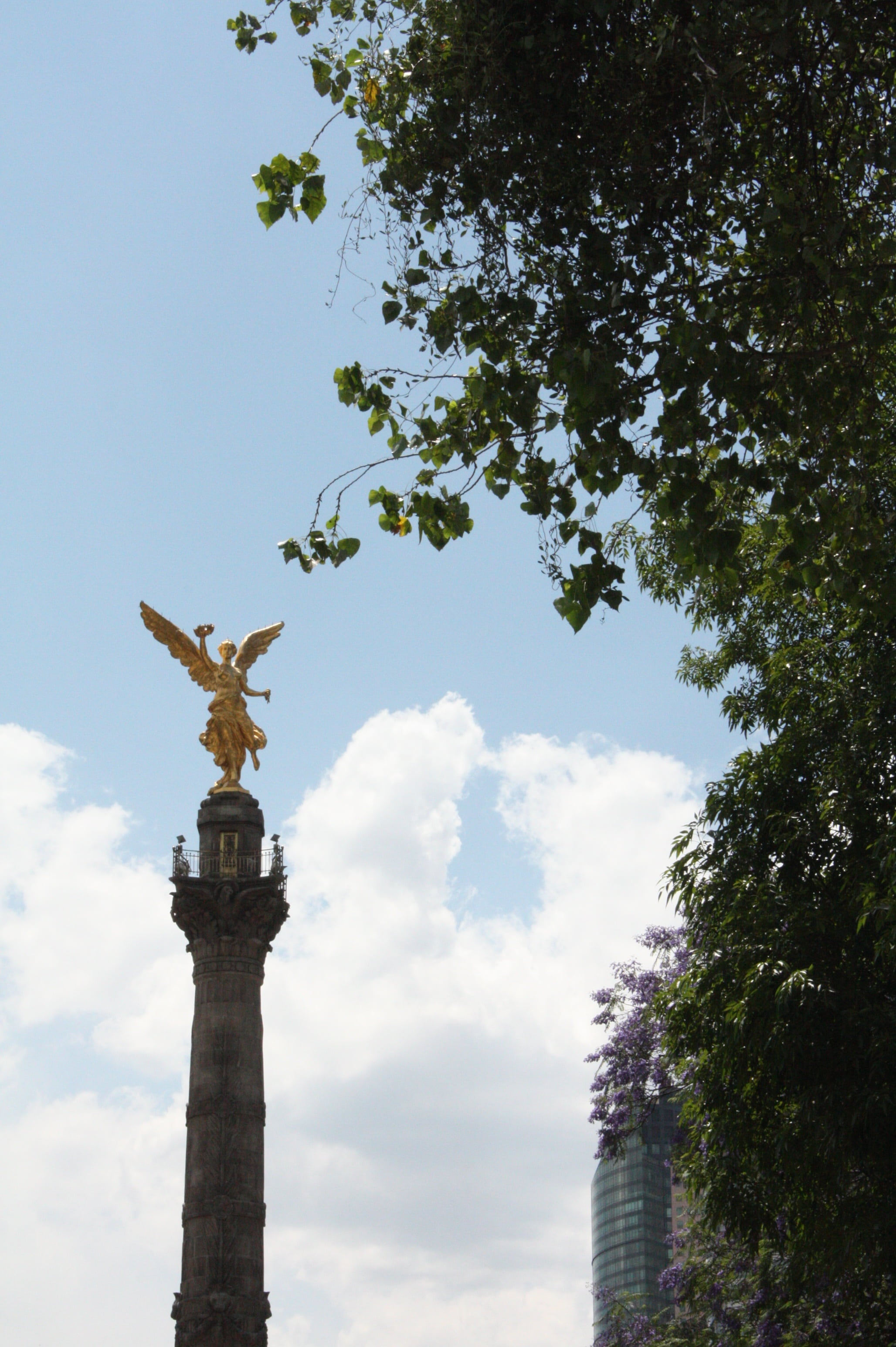 representation, statue, 2K, low angle view, built structure, monument, history, angel of independence, sculpture, day, plant, human representation, sky, Phone HD Wallpaper