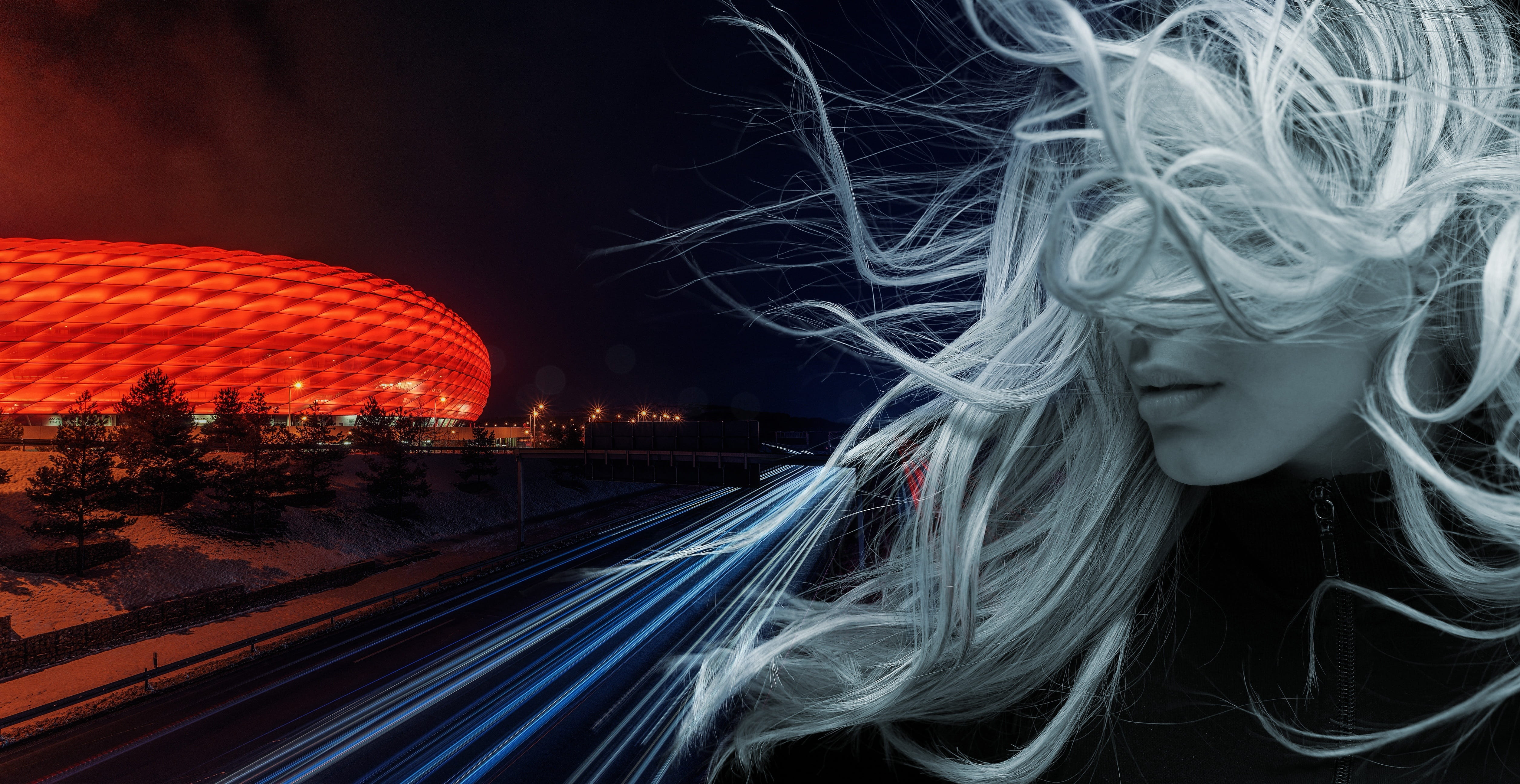 city, one person, night, building, building exterior, rail transportation, illuminated, lights, motion, outdoors, light trail, transportation, HD Wallpaper