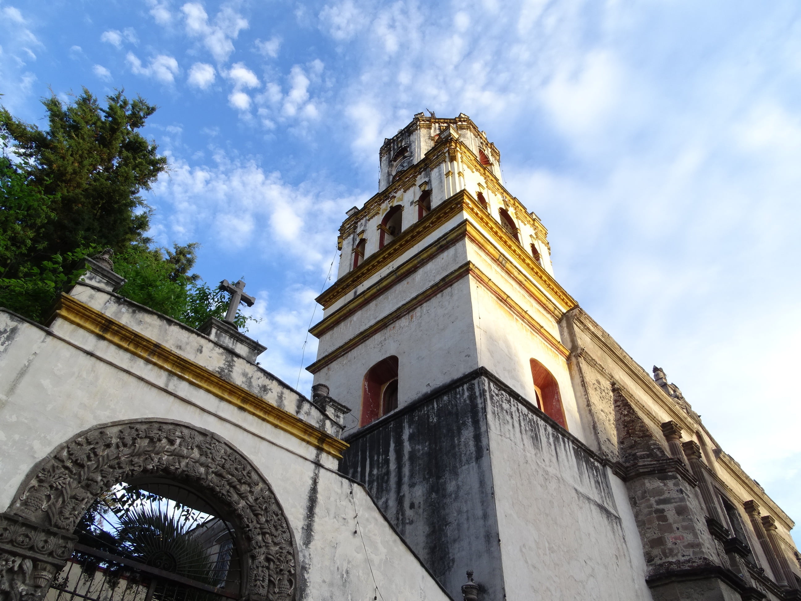 sky, cloud - sky, monument, built structure, tower, outdoors, facade, spirituality, the past, building exterior, church, federal district, temple, mexico, HD Wallpaper