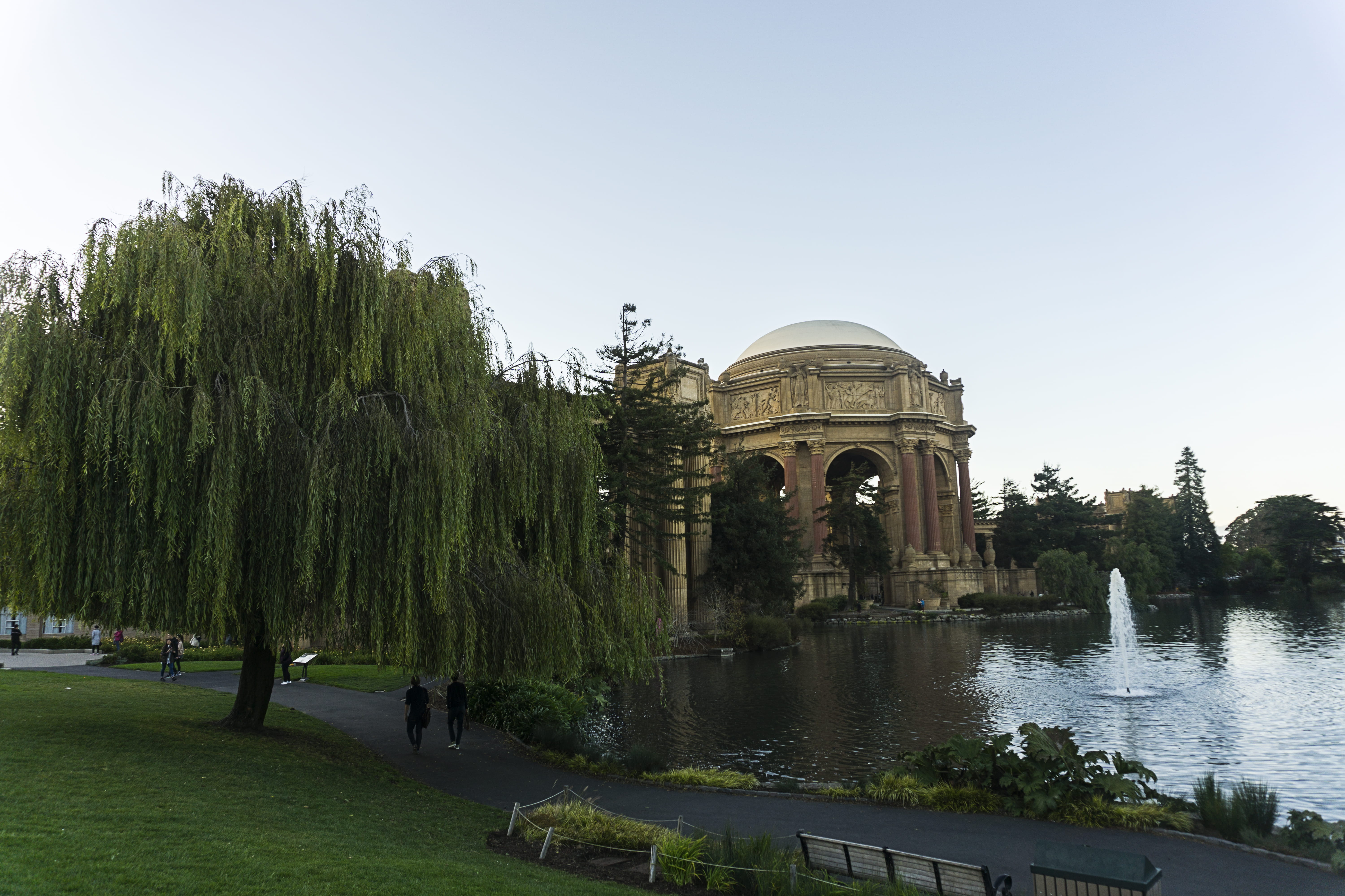 building exterior, san francisco, tree, incidental people, travel, lake, dome, architecture, plant, fountain, nature, water, the past, palace of fine arts, HD Wallpaper