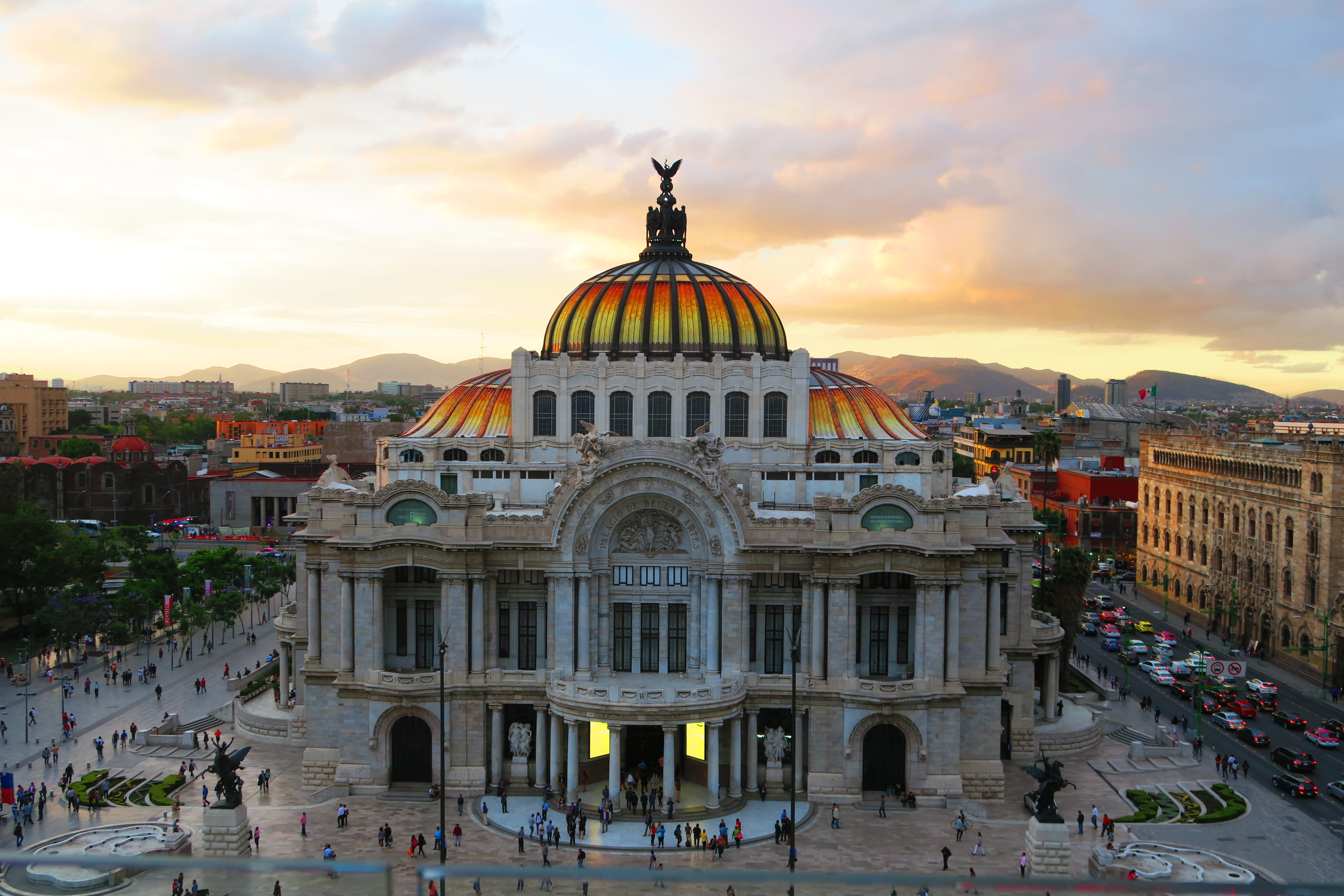 surrounded, sunset, the past, dome, concert hall, built structure, building exterior, concrete, sky, nature, people, incidental people, travel destinations, HD Wallpaper